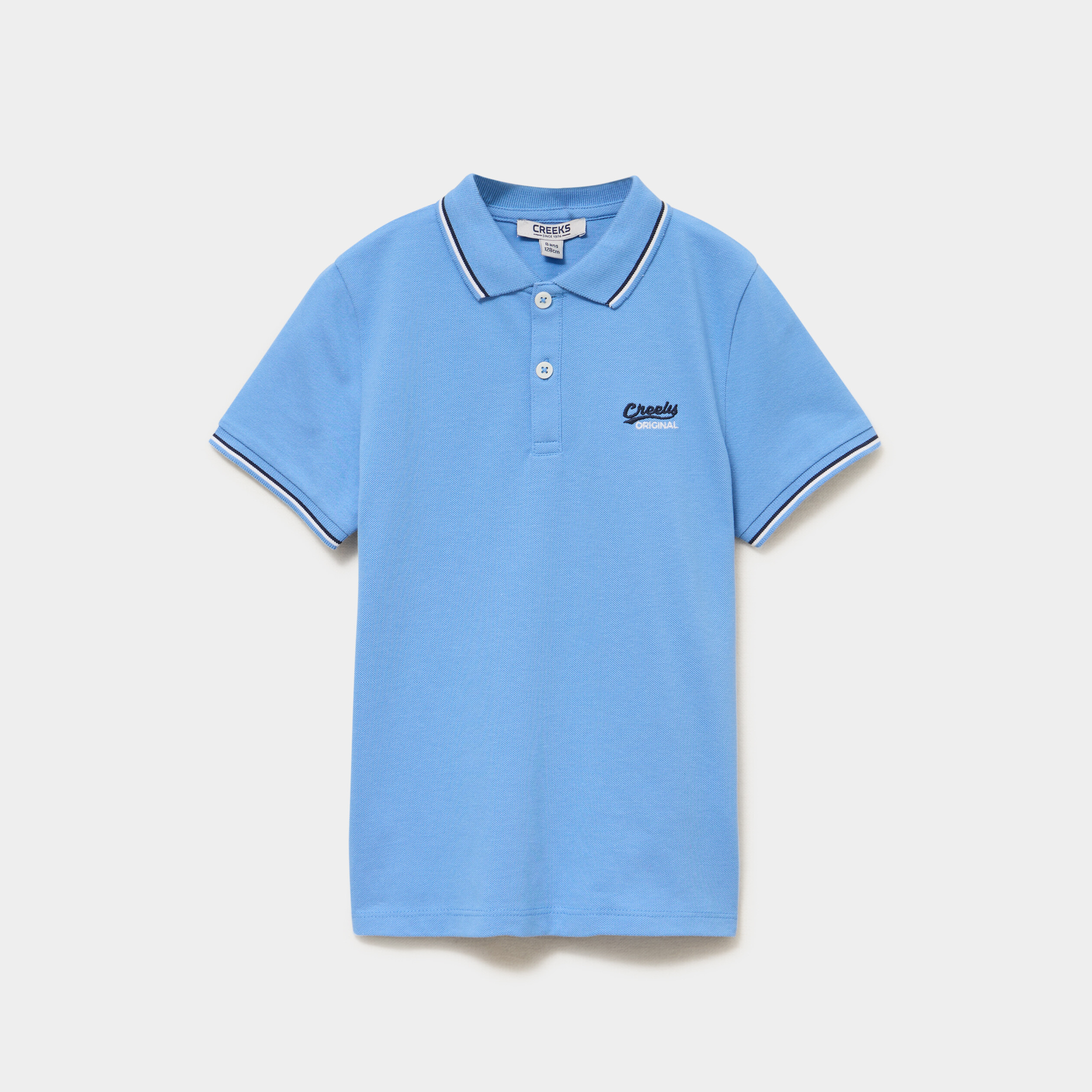 Polo manches courtes coton bleu lavande gar&ccedil;on