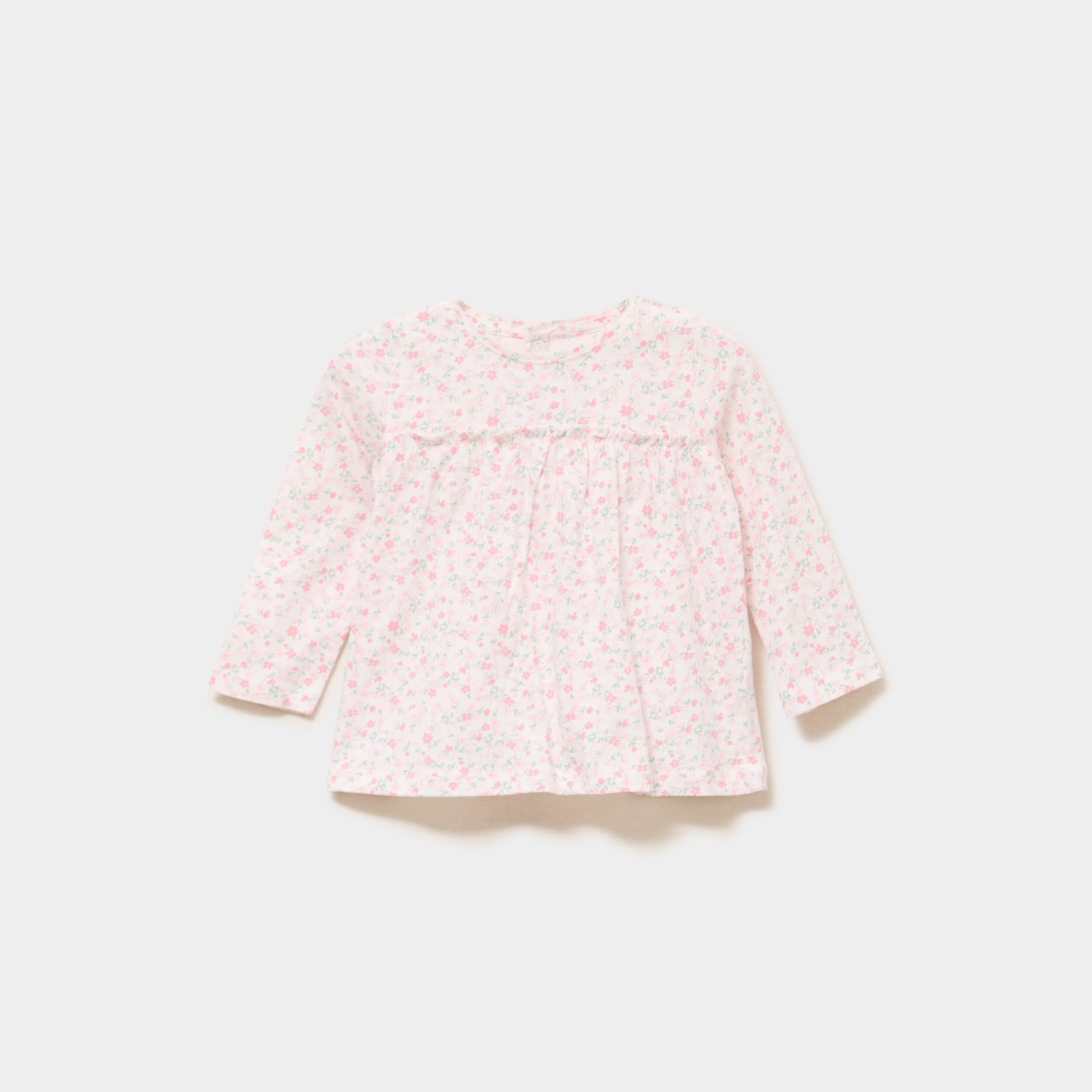 T-shirt manches longues col rond coton rose b&eacute;b&eacute; fille