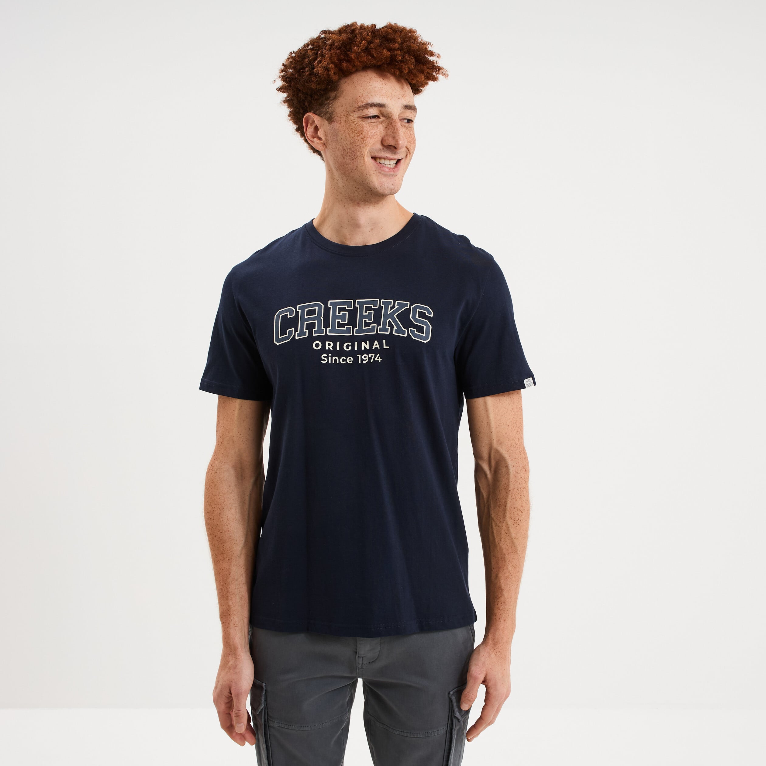 T-shirt col rond manches courtes coton bleu marine homme