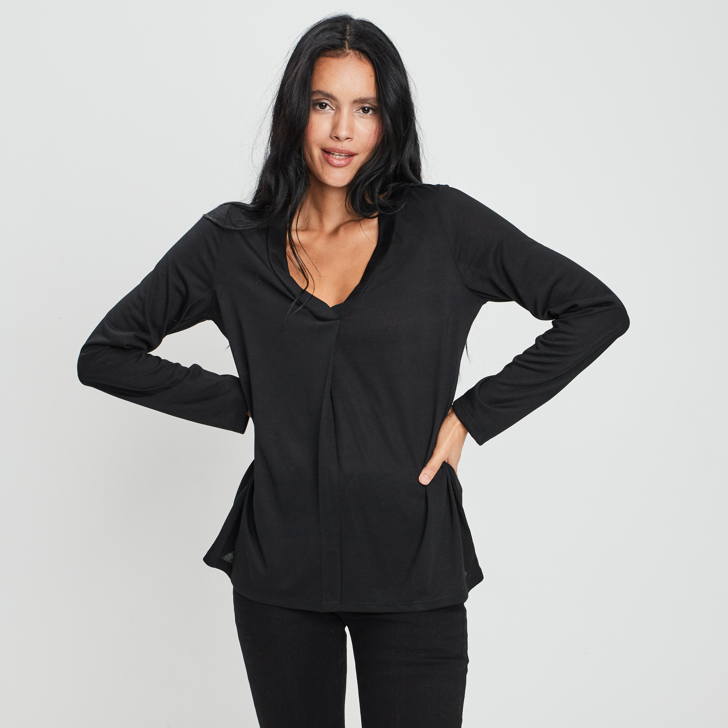 t shirt manches longues noir femme T-shirt manches longues noir femme