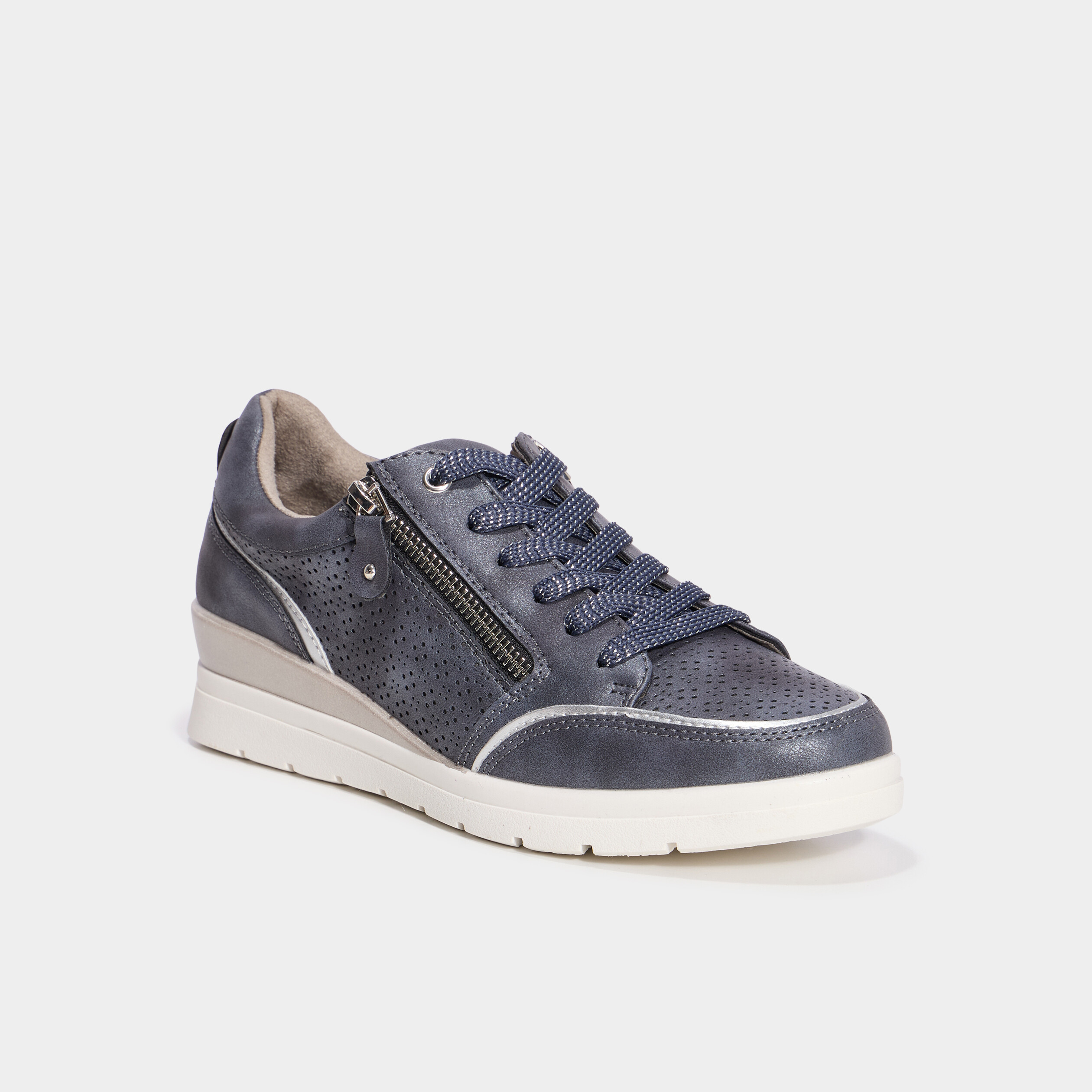 Tennis &agrave; lacets zipp&eacute;es bleu marine femme