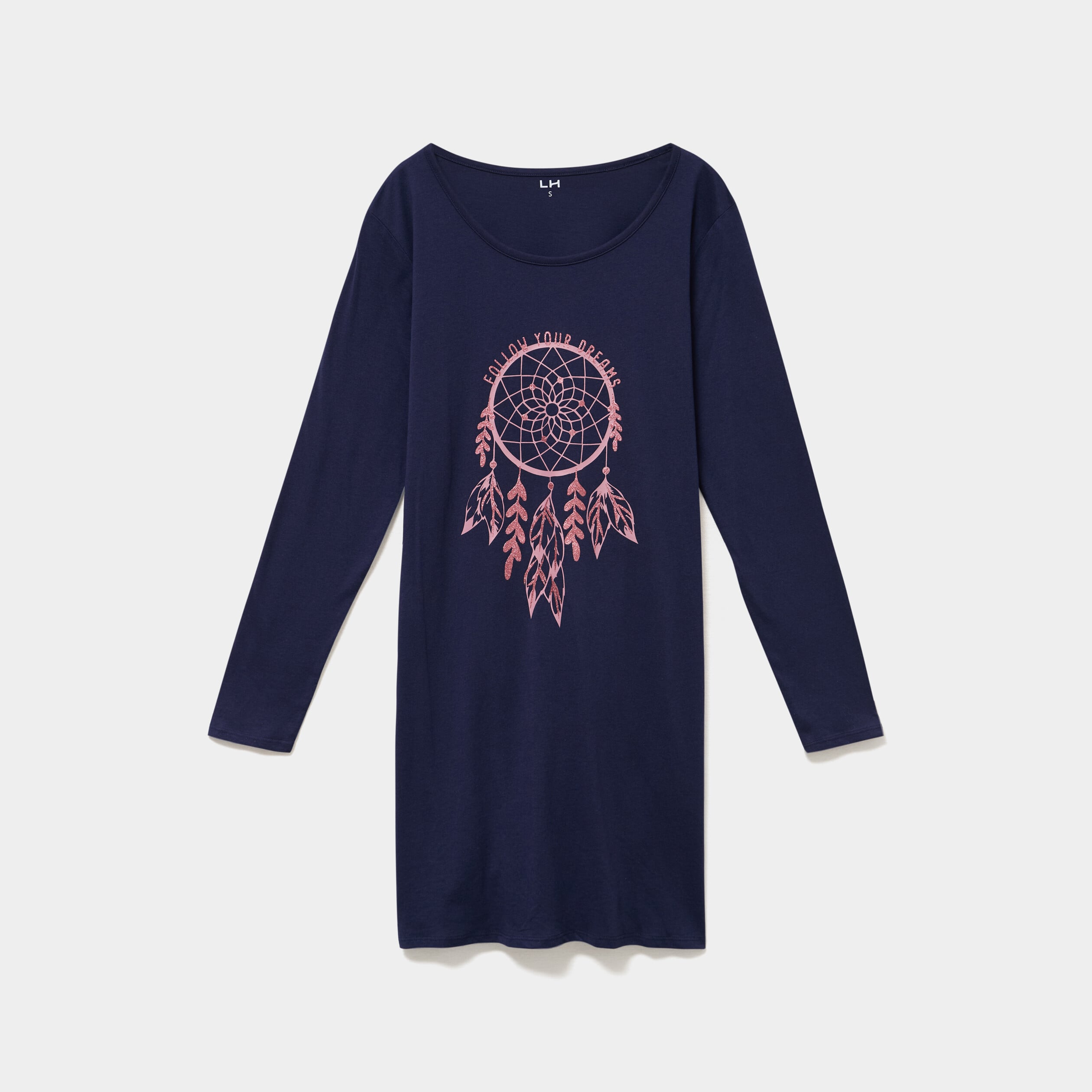 Chemise de nuit manches longues coton bleu marine femme