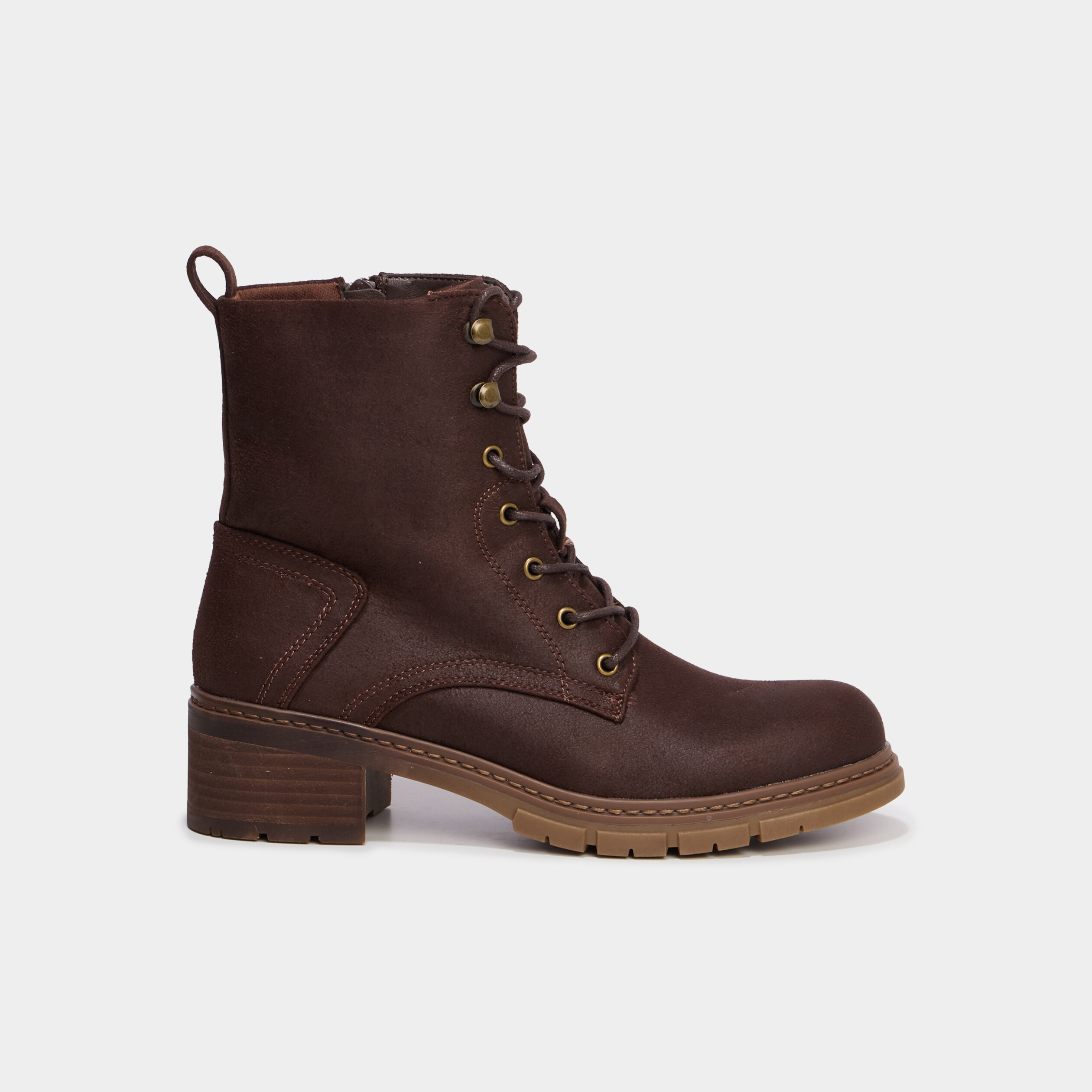 Boots &agrave; lacets et talons marron fonc&eacute; femme