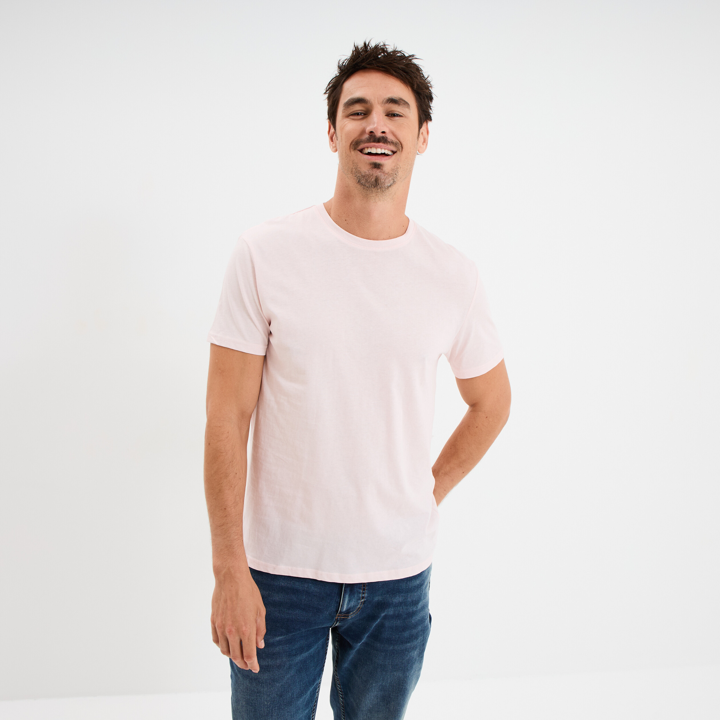 T-shirt droit en coton manches courtes rose clair homme