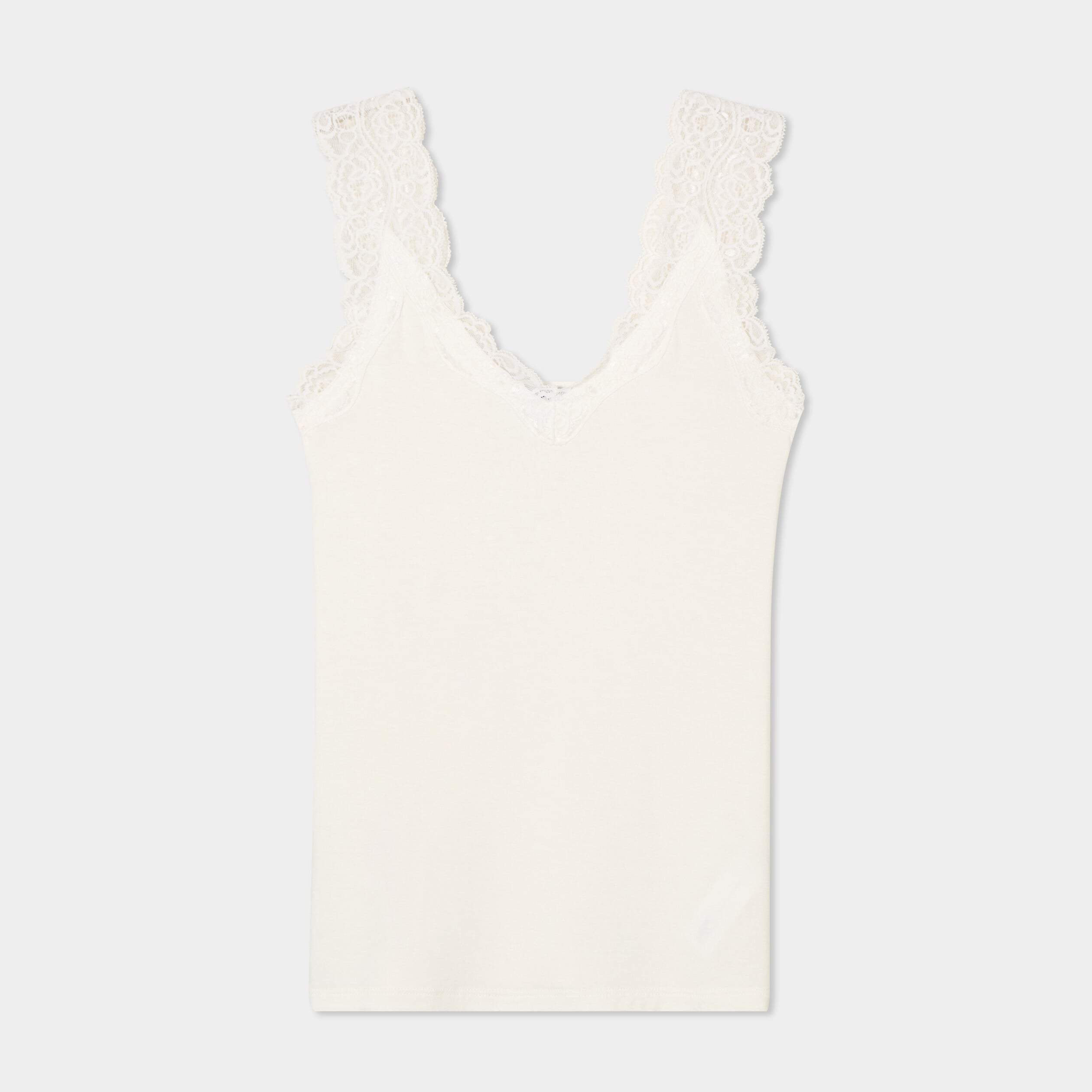 D&eacute;bardeur ajust&eacute; avec dentelle col V blanc femme