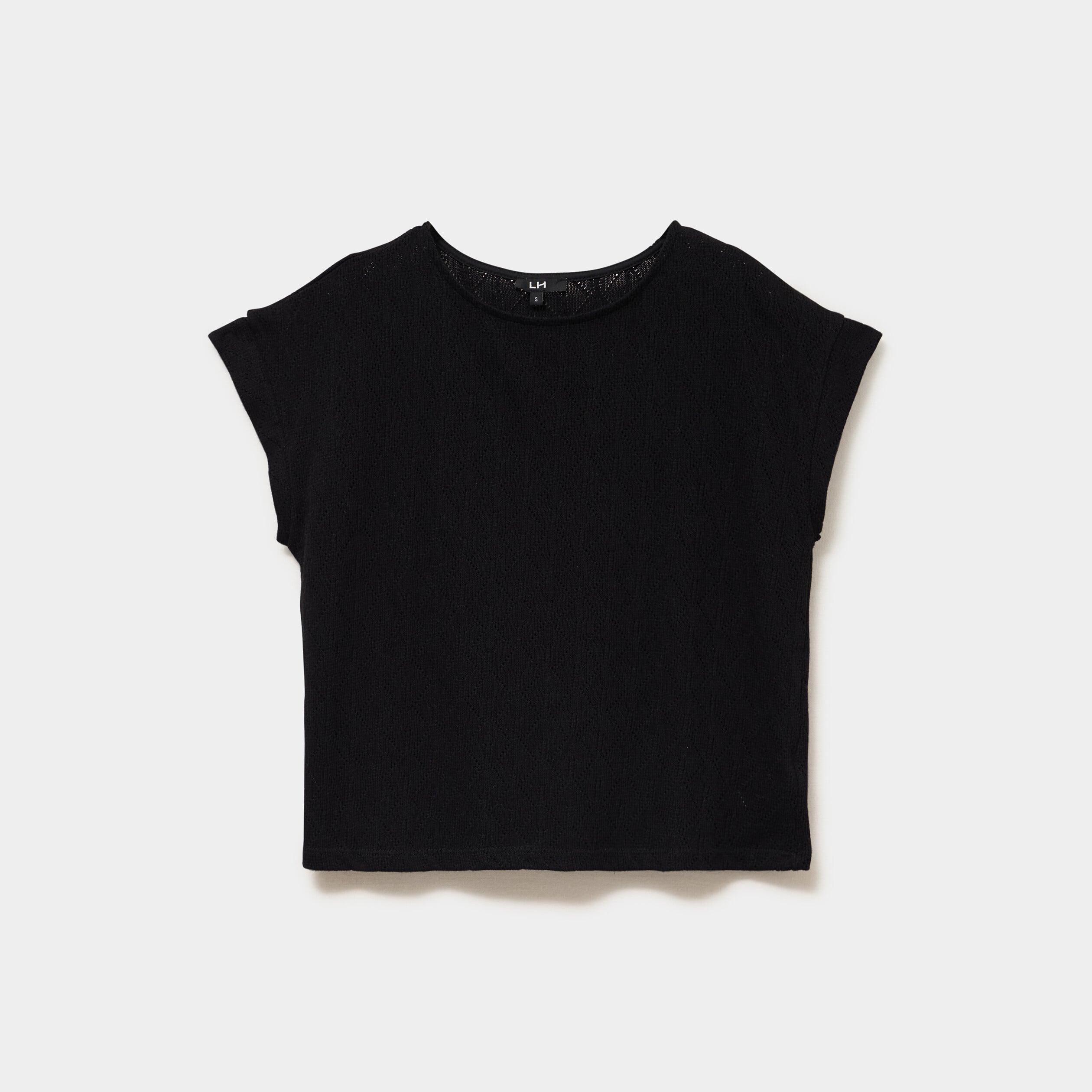 T-shirt ajour&eacute; manches courtes noir femme