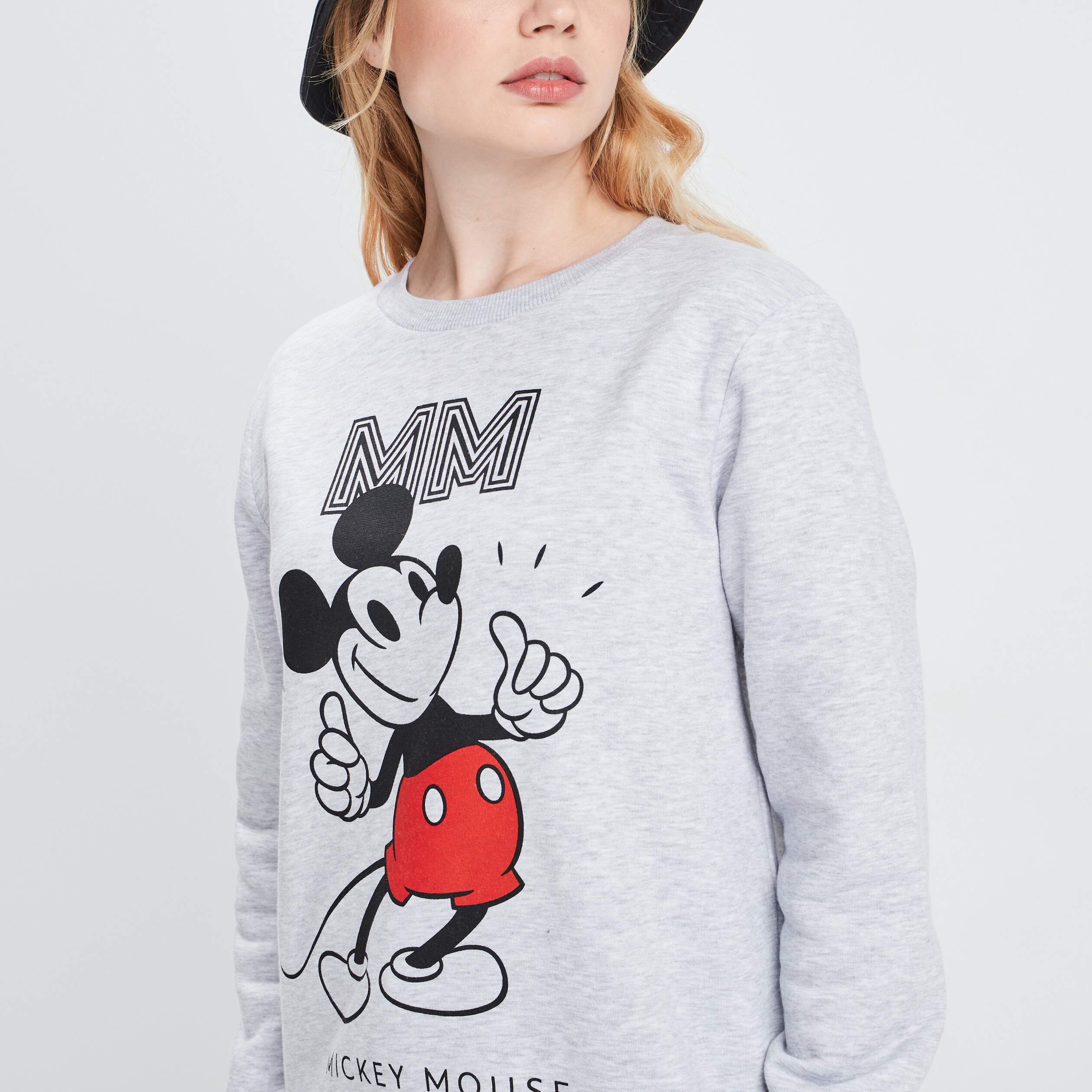 sweat a col rond mickey gris femme Sweat à col rond Mickey gris femme