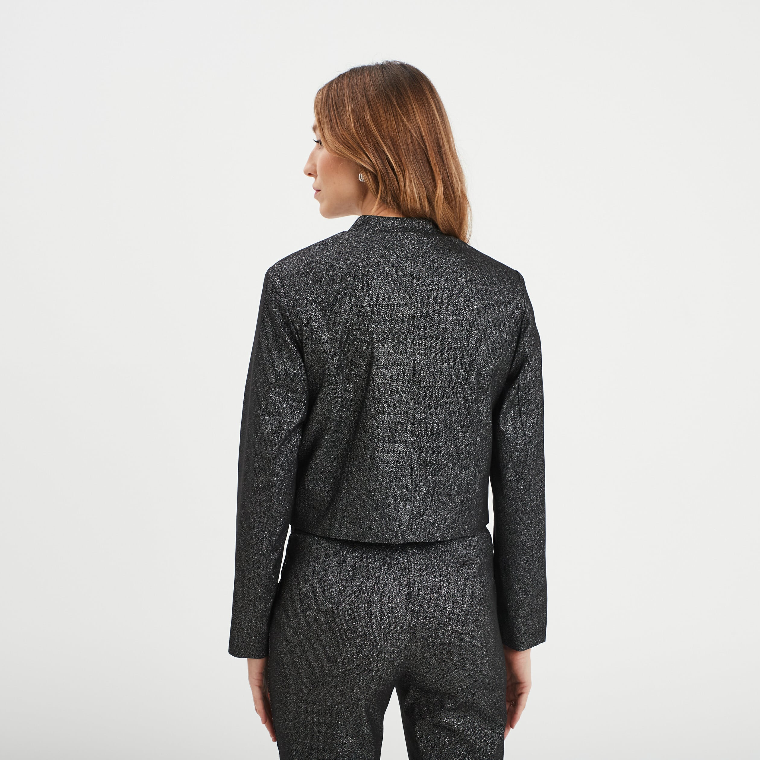 Veste courte &agrave; paillettes Mosquitos gris argent femme