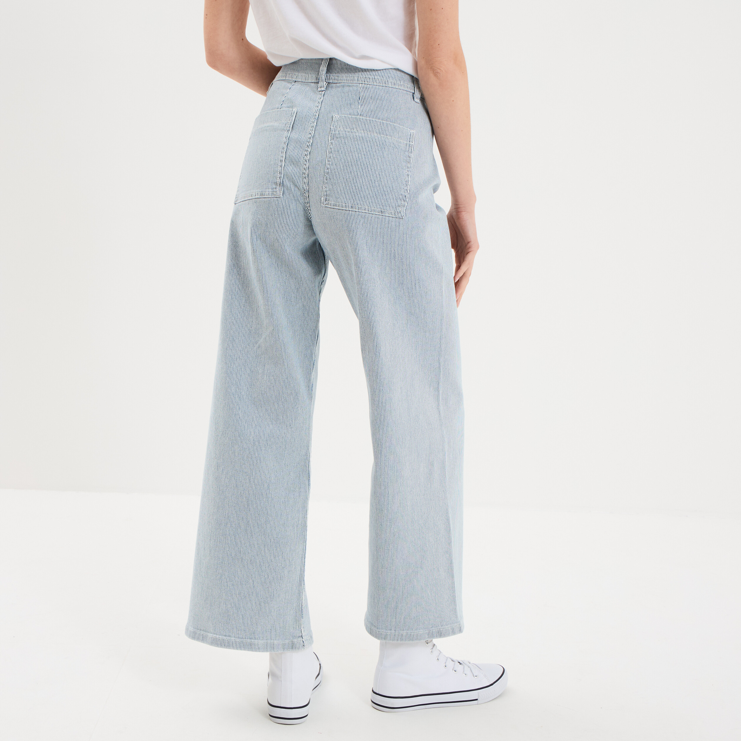 Pantalon flare cropped taille haute blanc femme