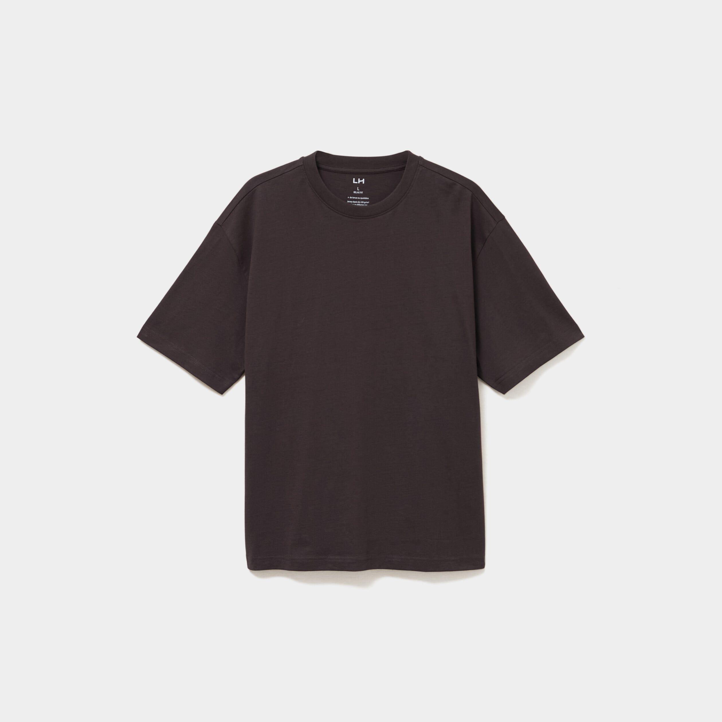T-shirt col rond coupe relax coton &eacute;pais marron fonc&eacute; homme