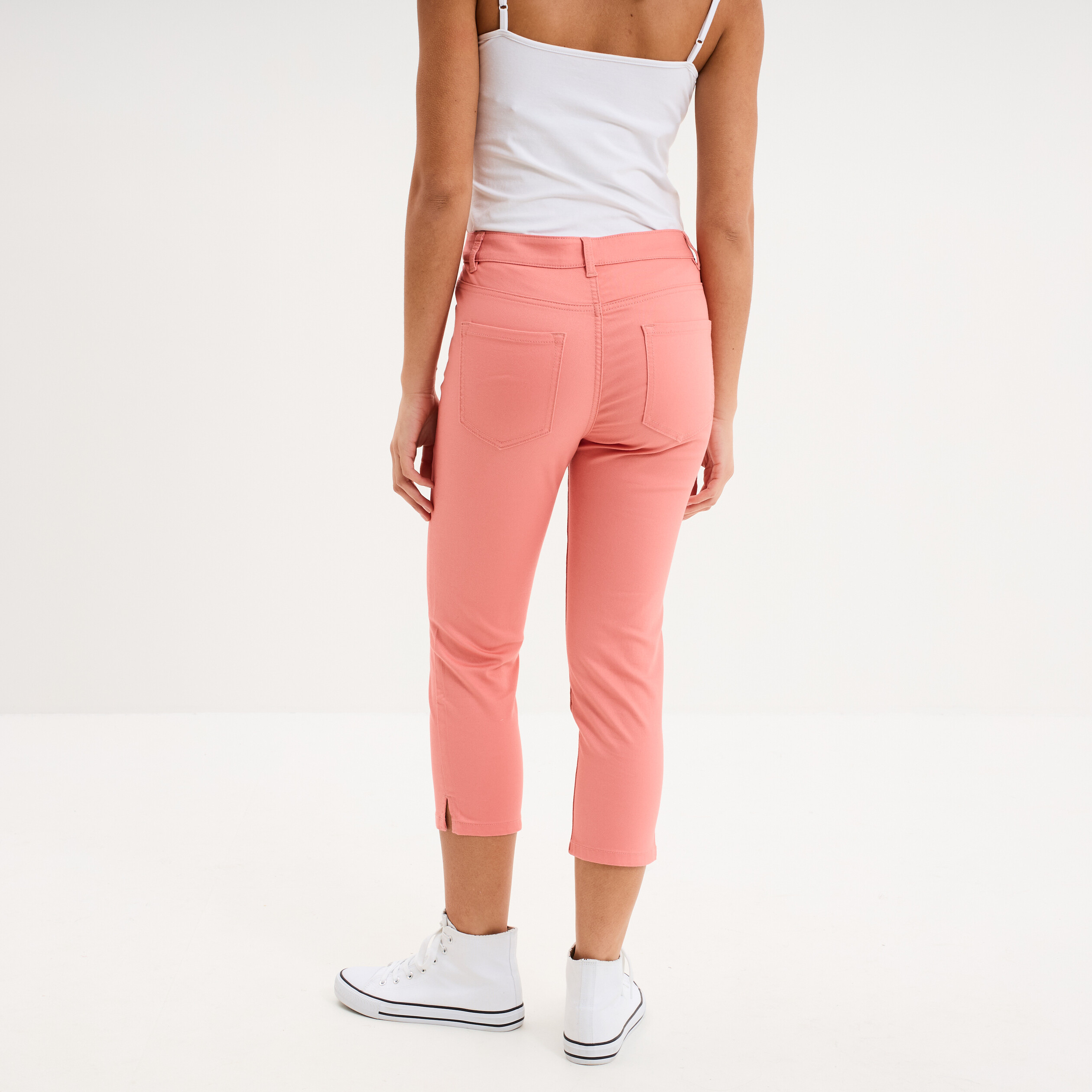 Pantalon capri slim twill 5 poches rose vif femme