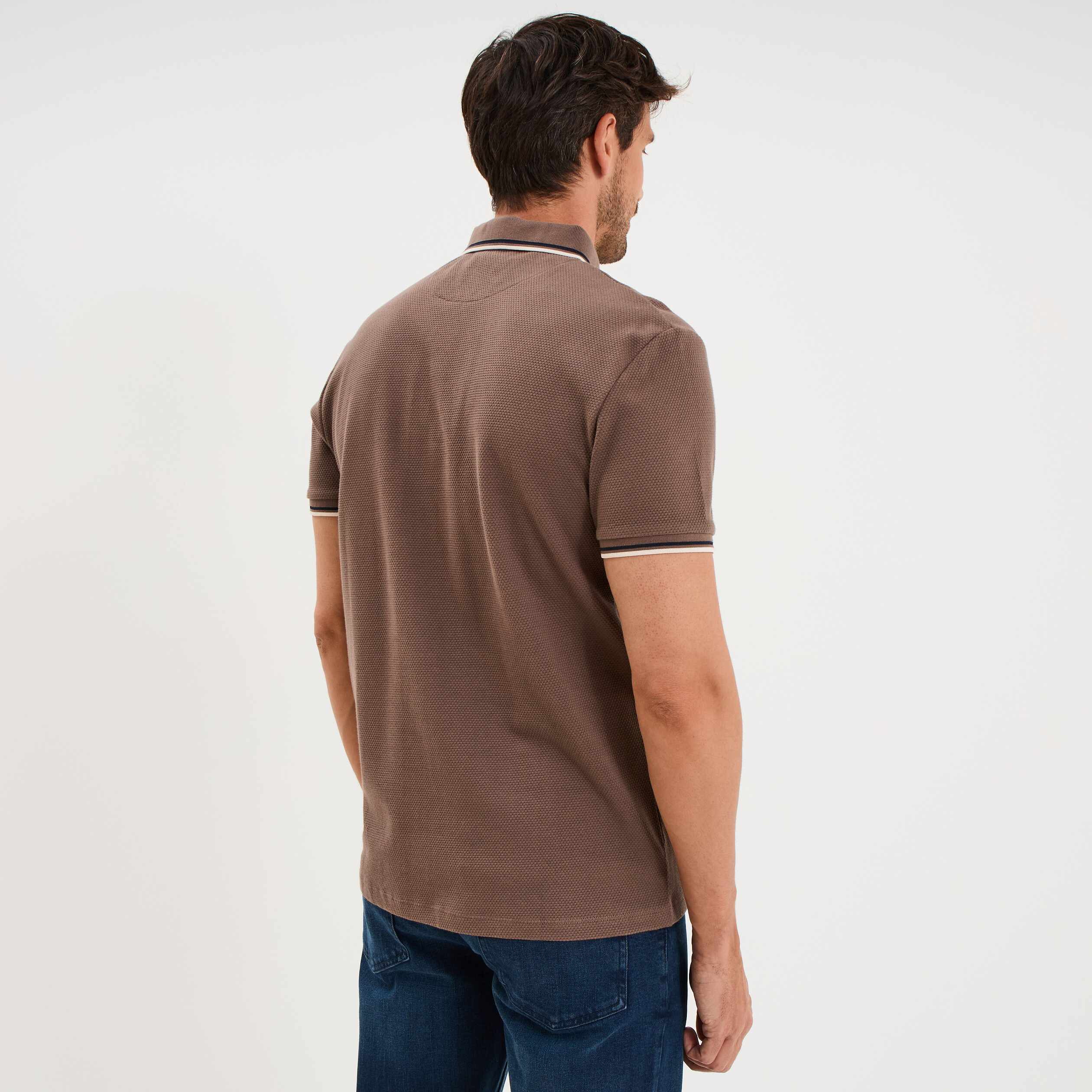 Polo piqu&eacute; manches courtes coton gris fonc&eacute; homme