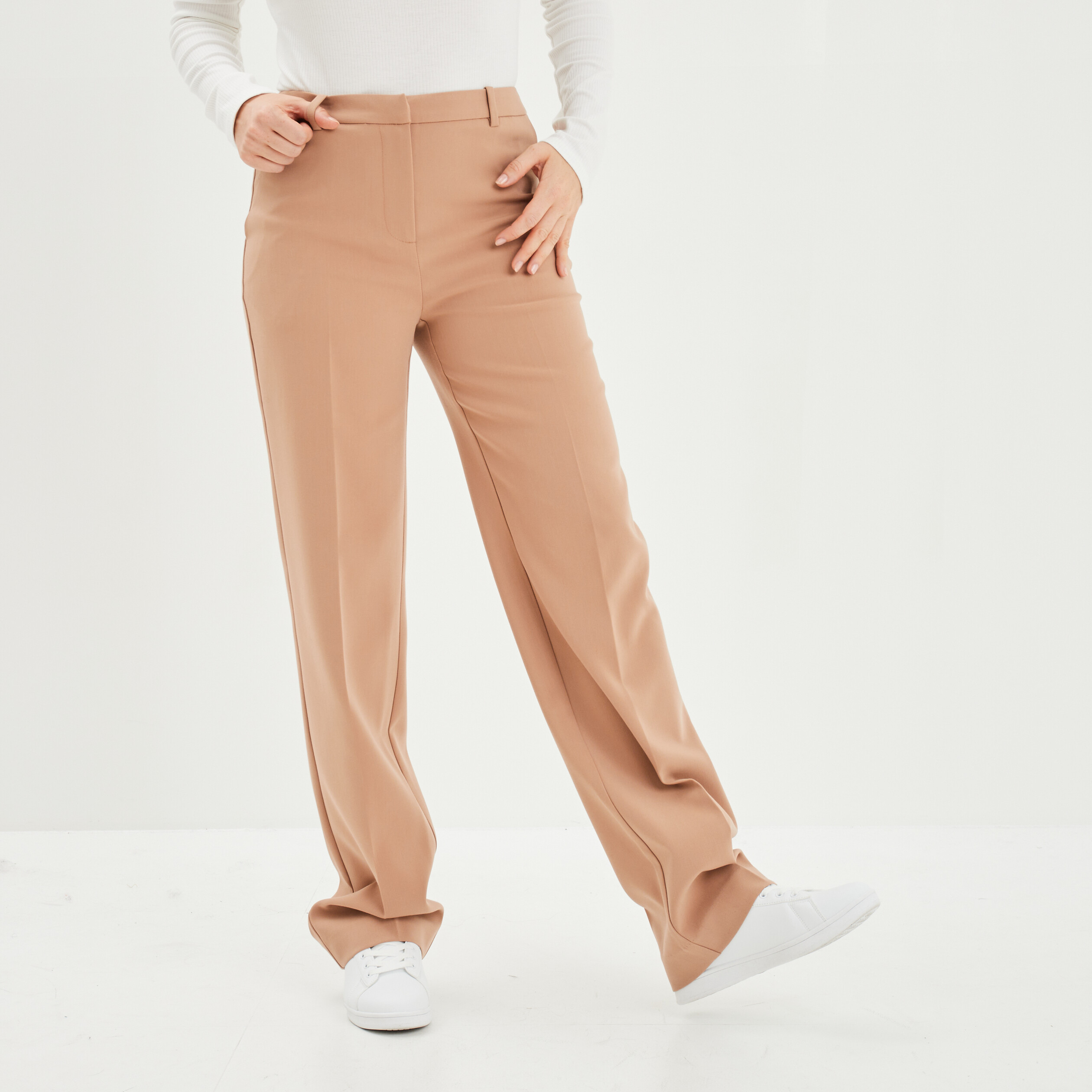 Pantalon large à pinces Femme - Beige