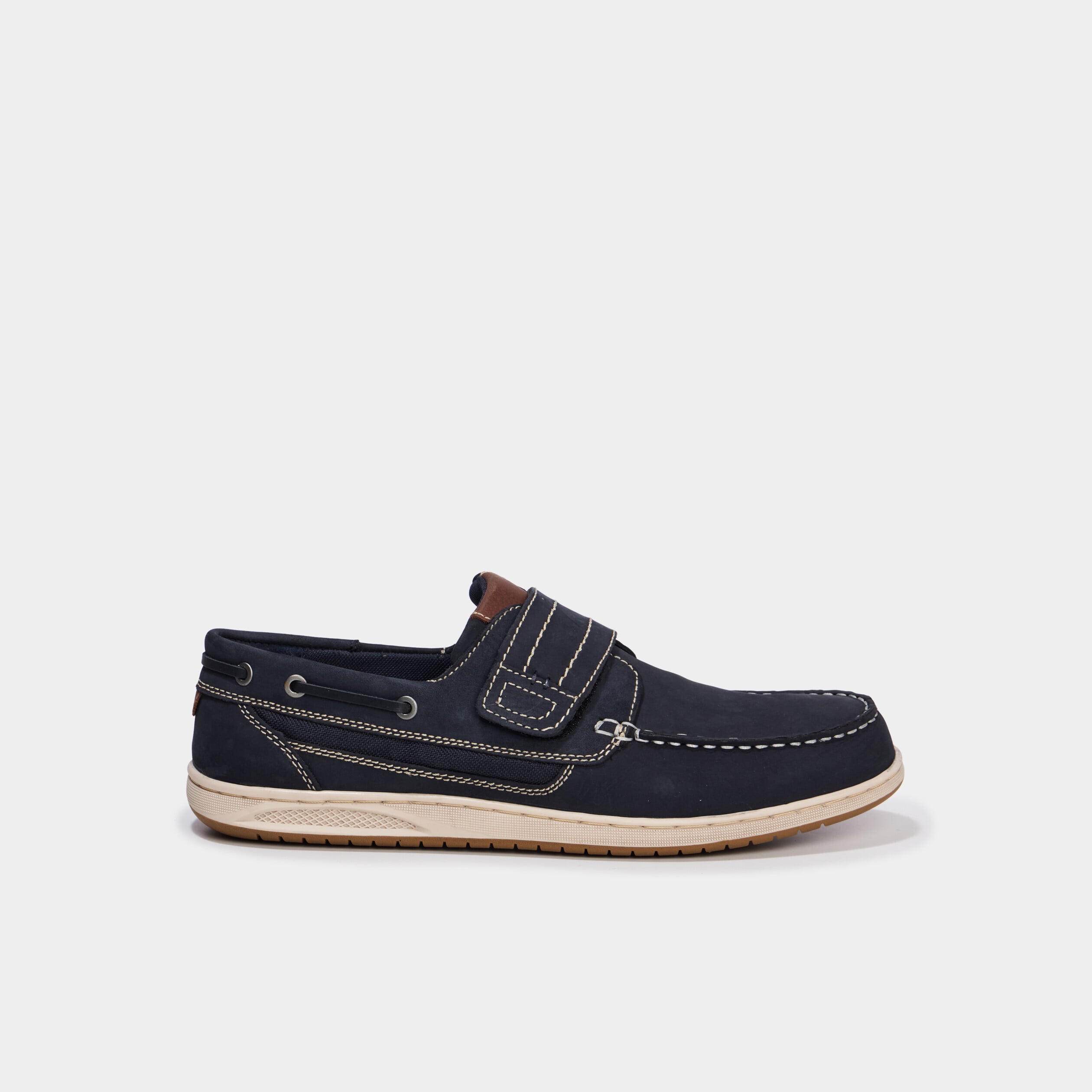 Chaussures bateau en cuir &agrave; scratch bleu homme