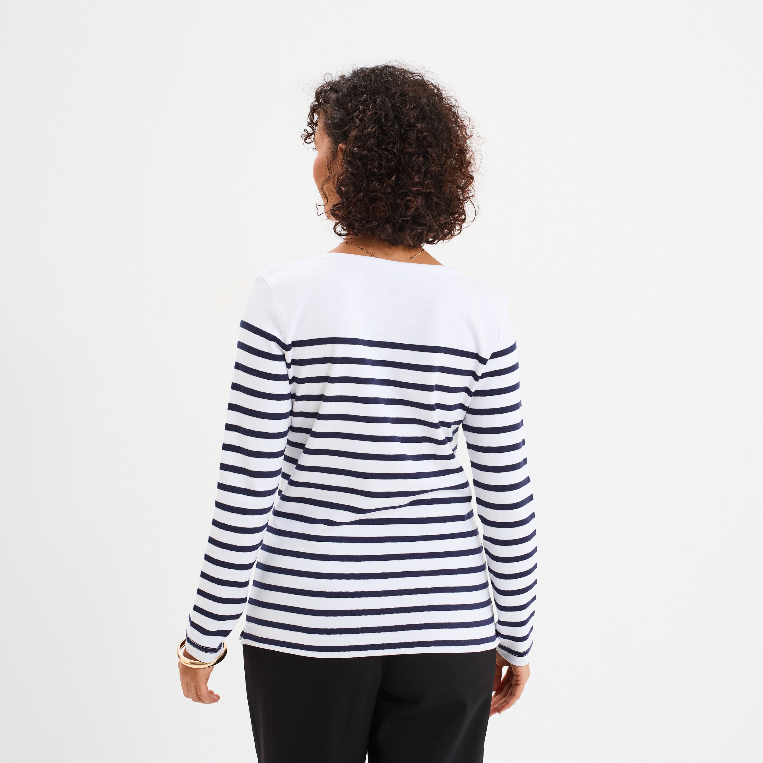 t shirt manches longues col rond coton blanc femme T-shirt manches longues col rond coton blanc femme