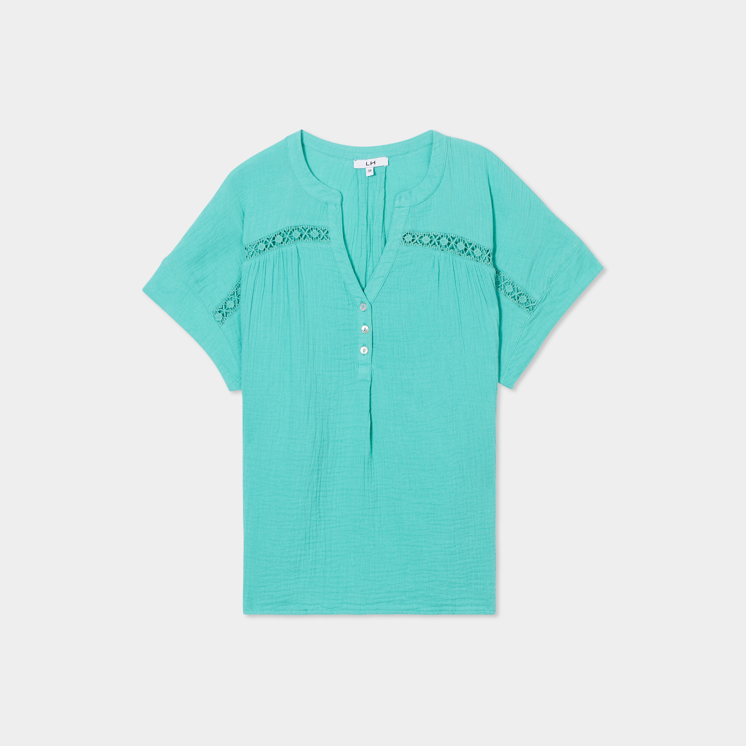 blouse manches courtes gaze de coton vert menthe femme Blouse manches courtes gaze de coton vert menthe femme