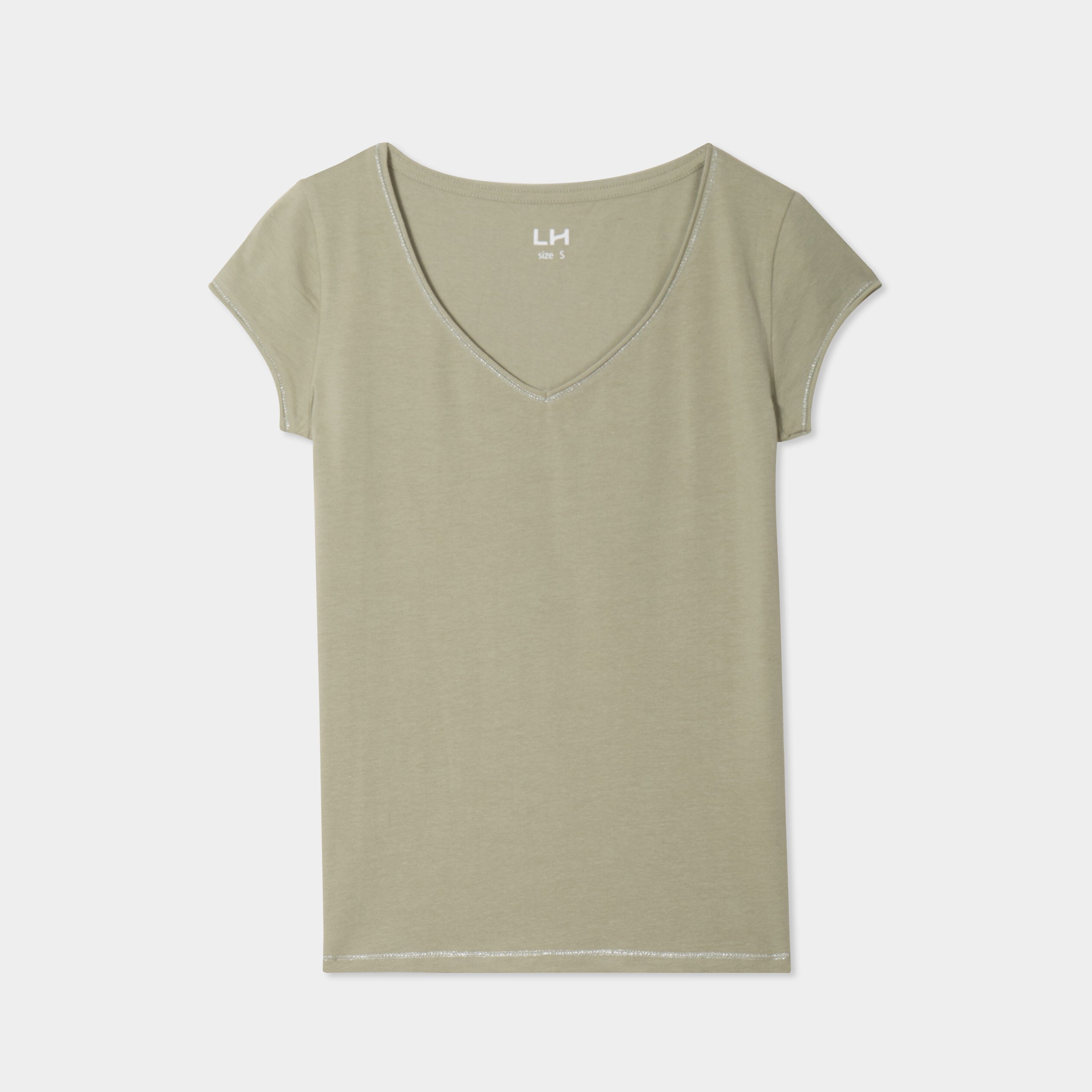 T-shirt col V ajusté manches courtes vert kaki femme
