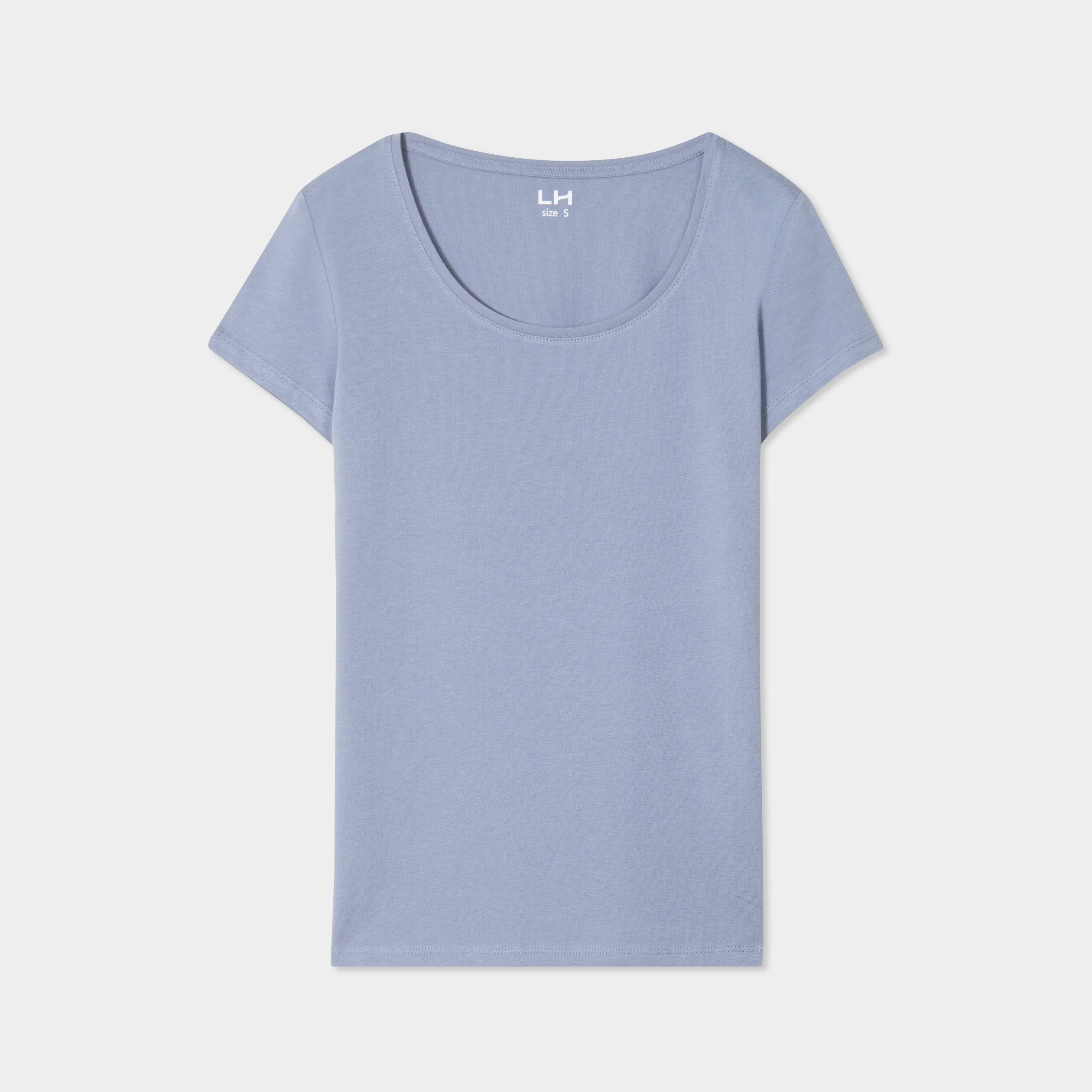 t shirt coton col rond manches courtes bleu gris femme T-shirt coton col rond manches courtes bleu gris femme