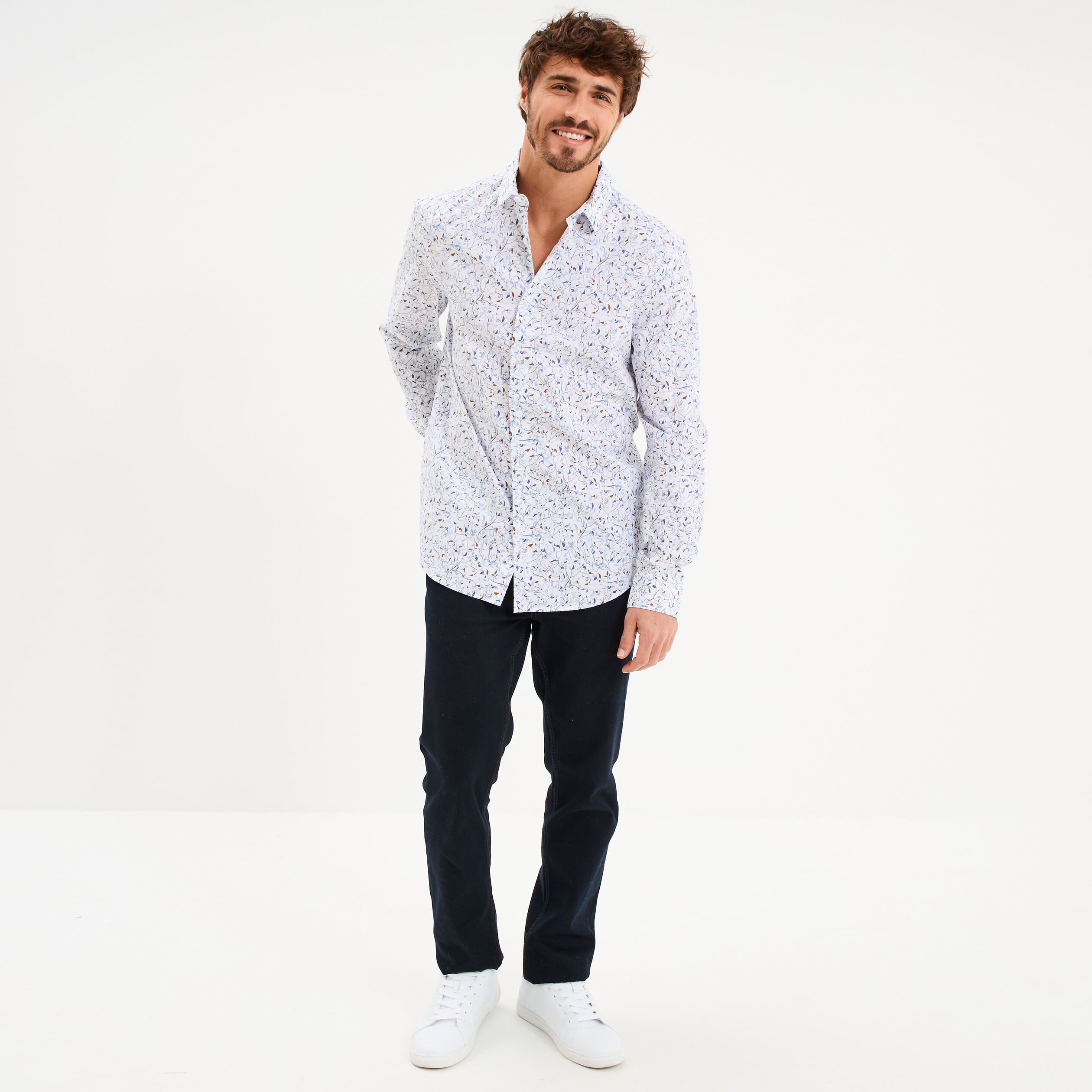 Chemise ajust&eacute;e manches longues beige homme