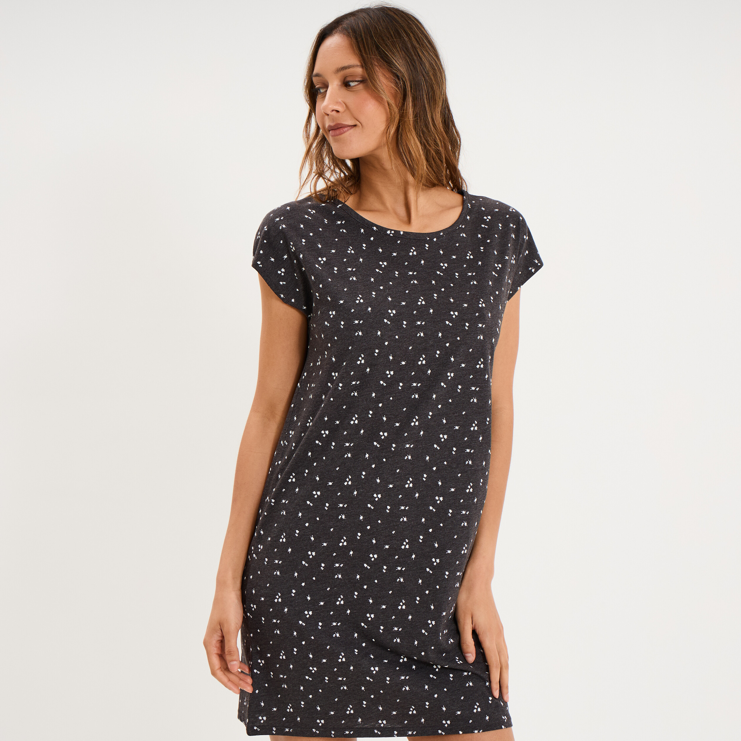 Chemise de nuit manches courtes gris anthracite femme