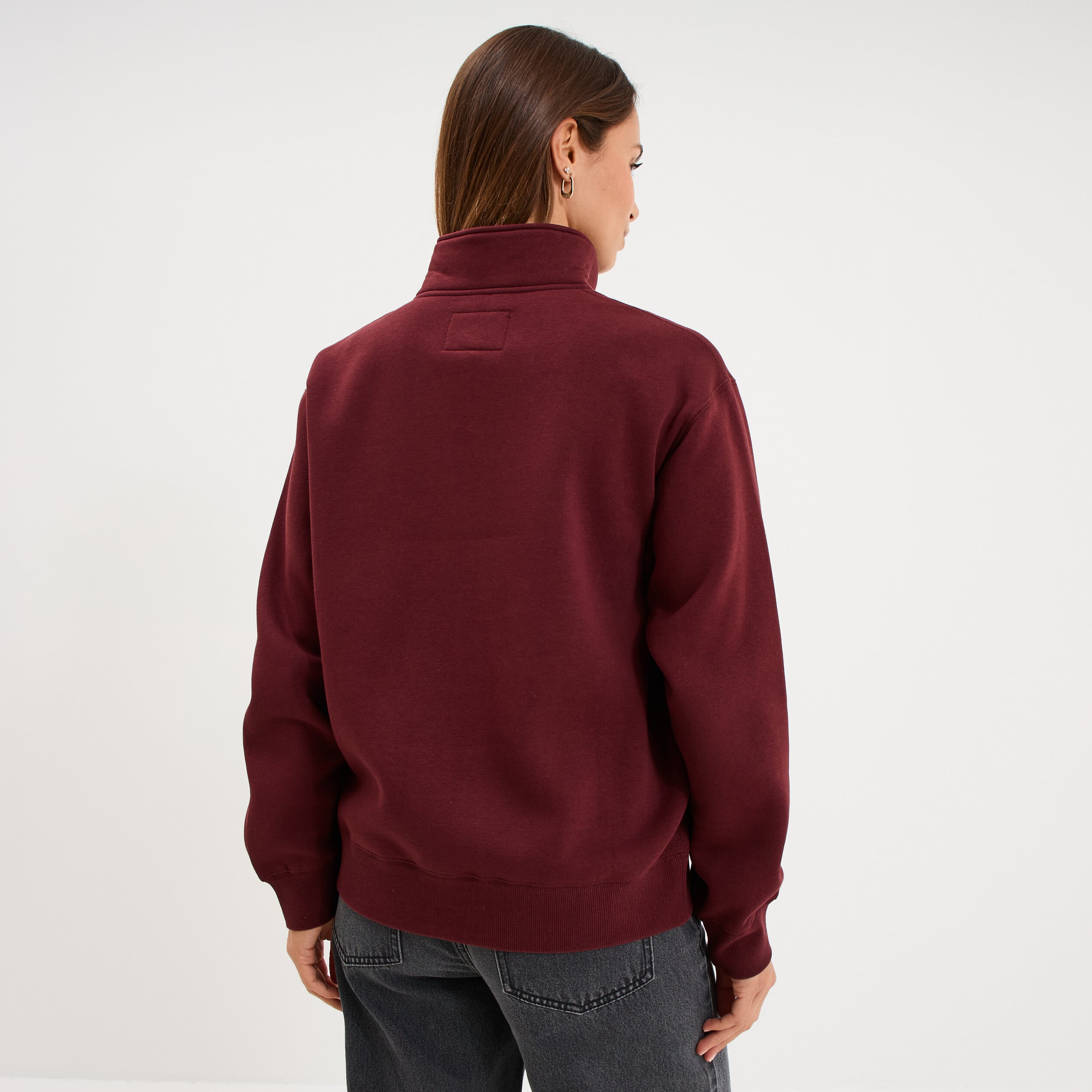 Sweat col camionneur zipp&eacute; violet fonc&eacute; femme