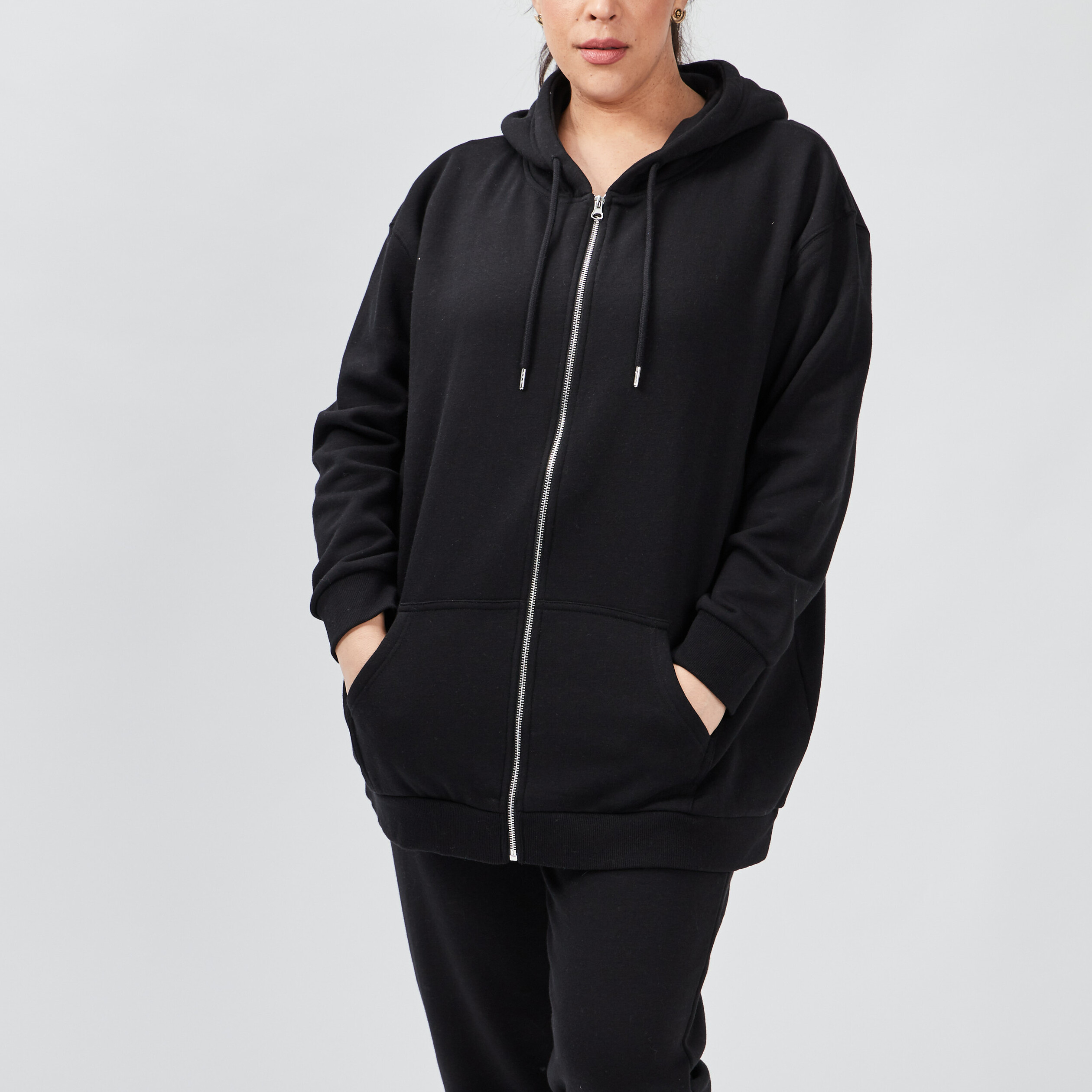 Sweat à capuche zippé noir femme grande taille