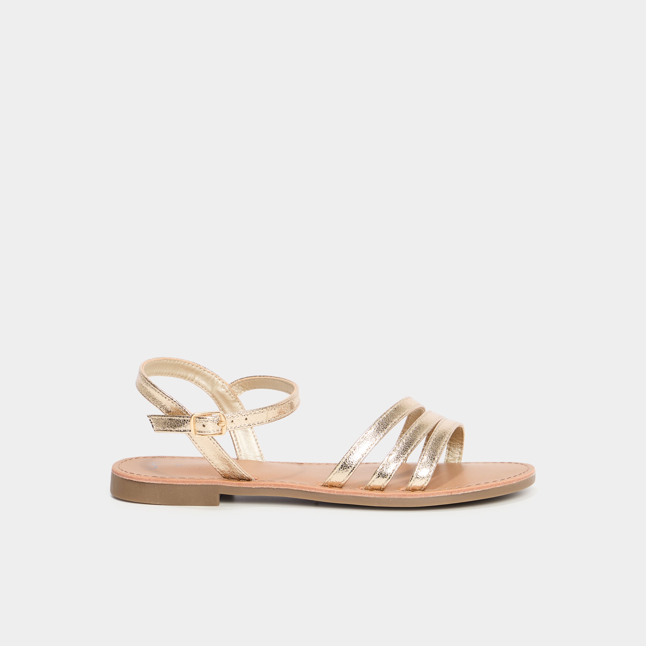 Sandales plates jaune or femme