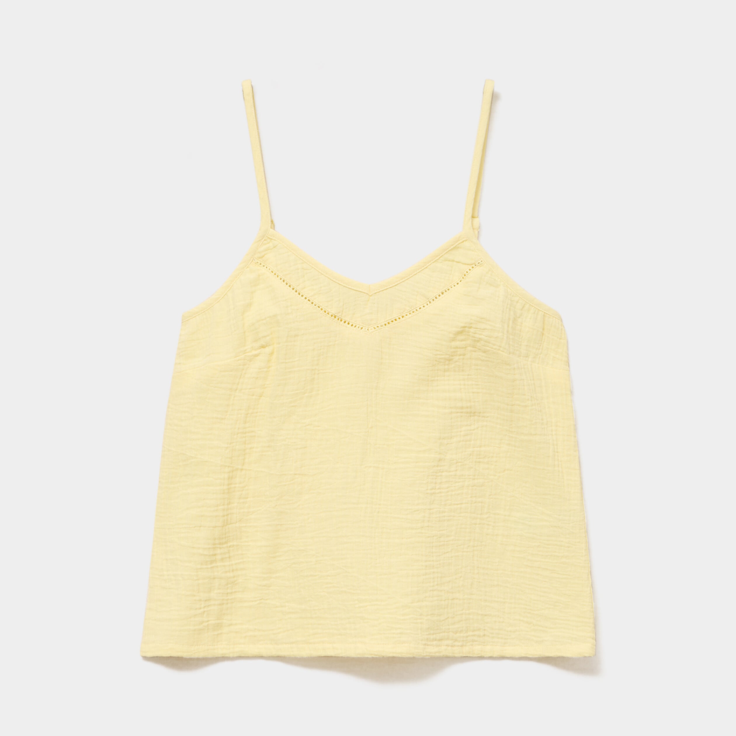 Haut de pyjama d&eacute;bardeur gaze de coton jaune clair femme