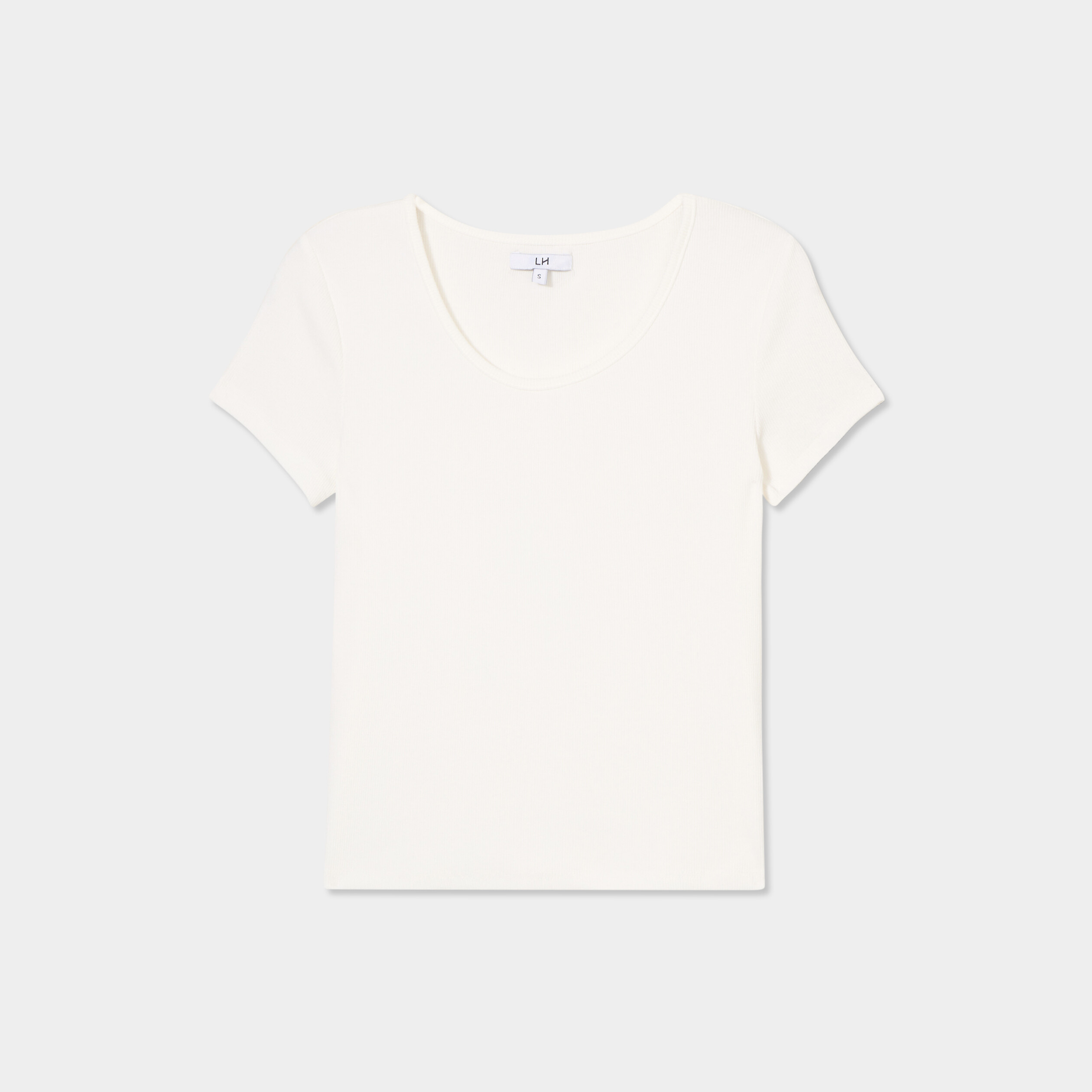 T-shirt côtelé manches courtes coton blanc femme