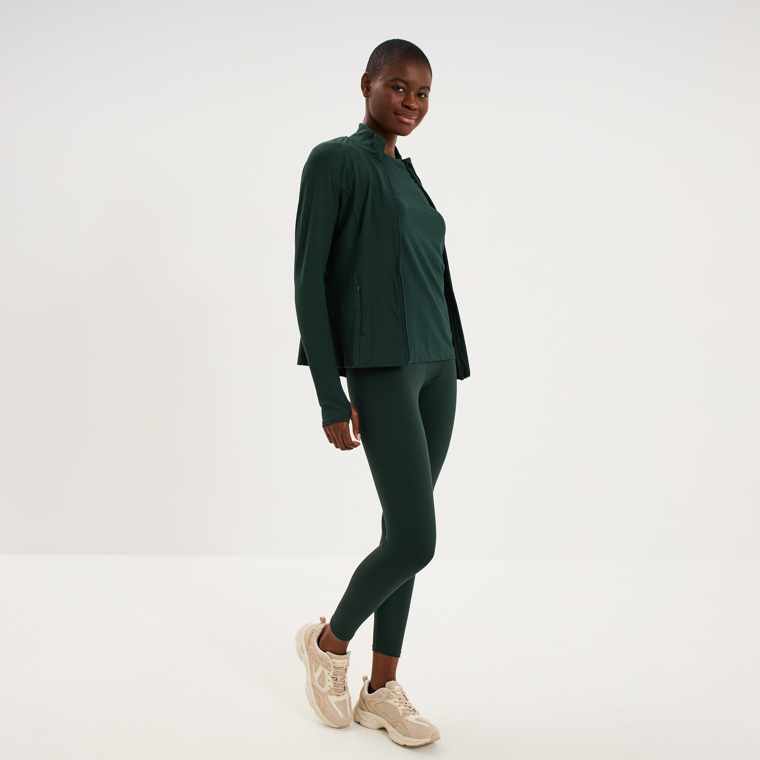 Veste de sport ajust&eacute;e avec fermeture vert fonc&eacute; femme