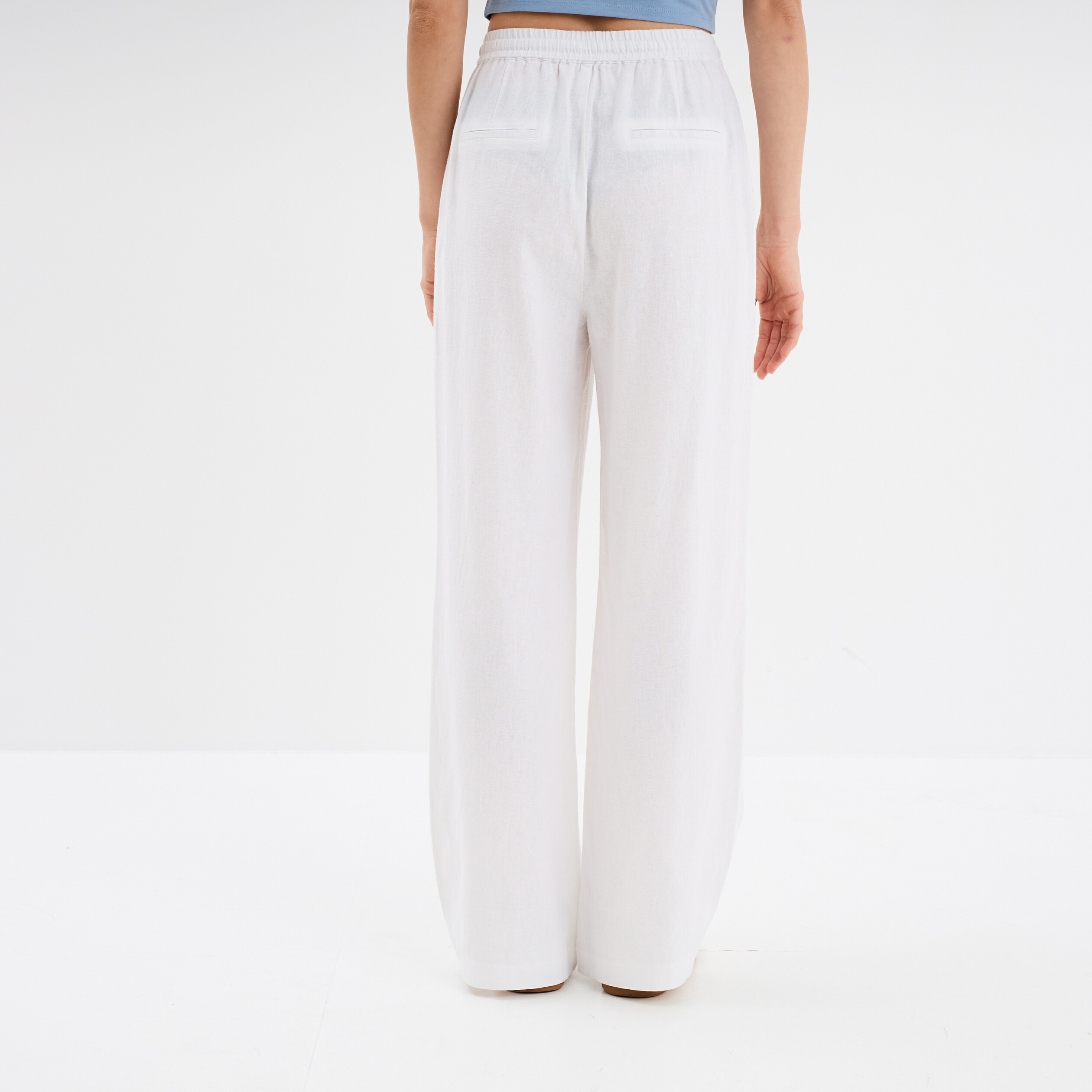 Pantalon large lin m&eacute;lang&eacute; blanc femme