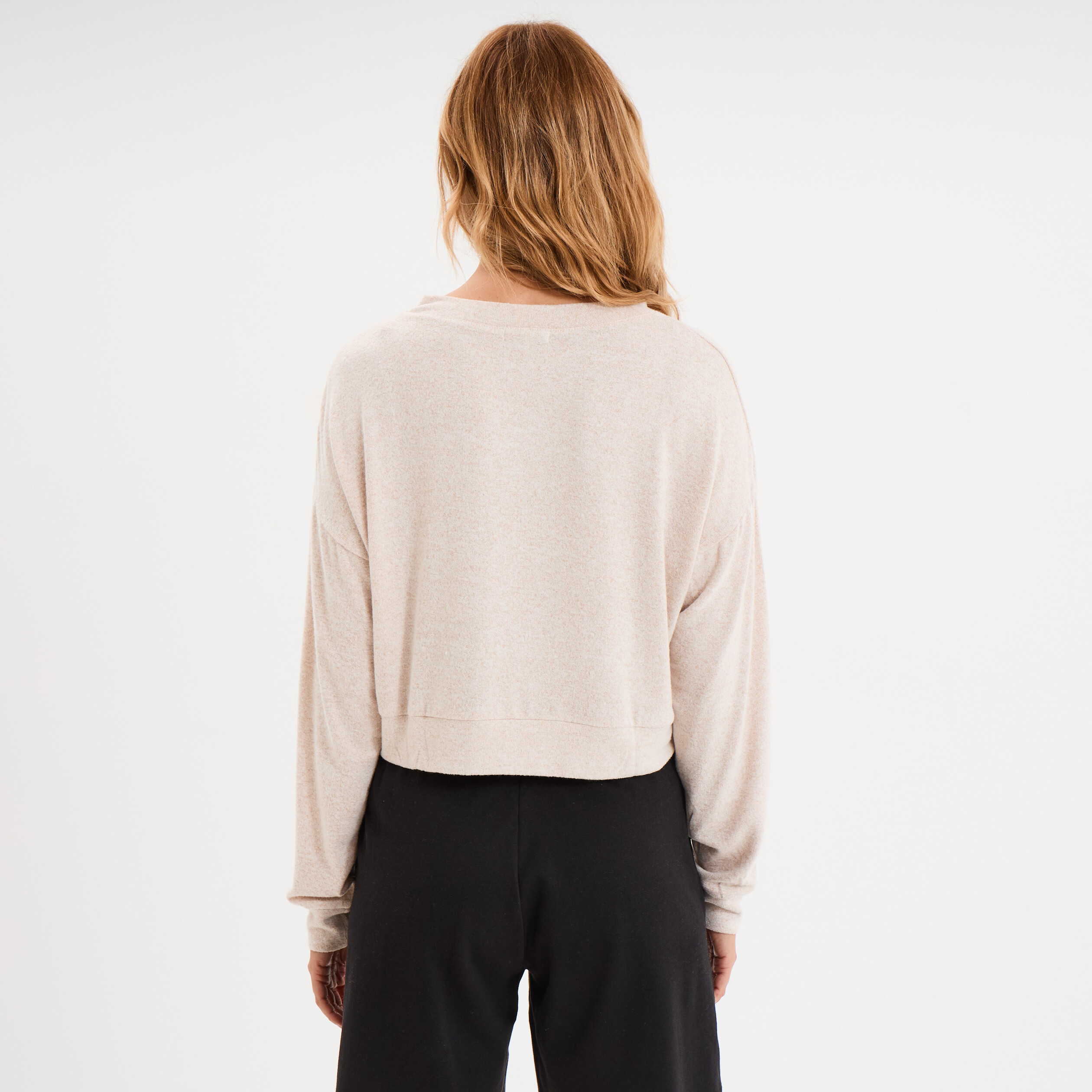 Sweat manches longues chiné sable femme