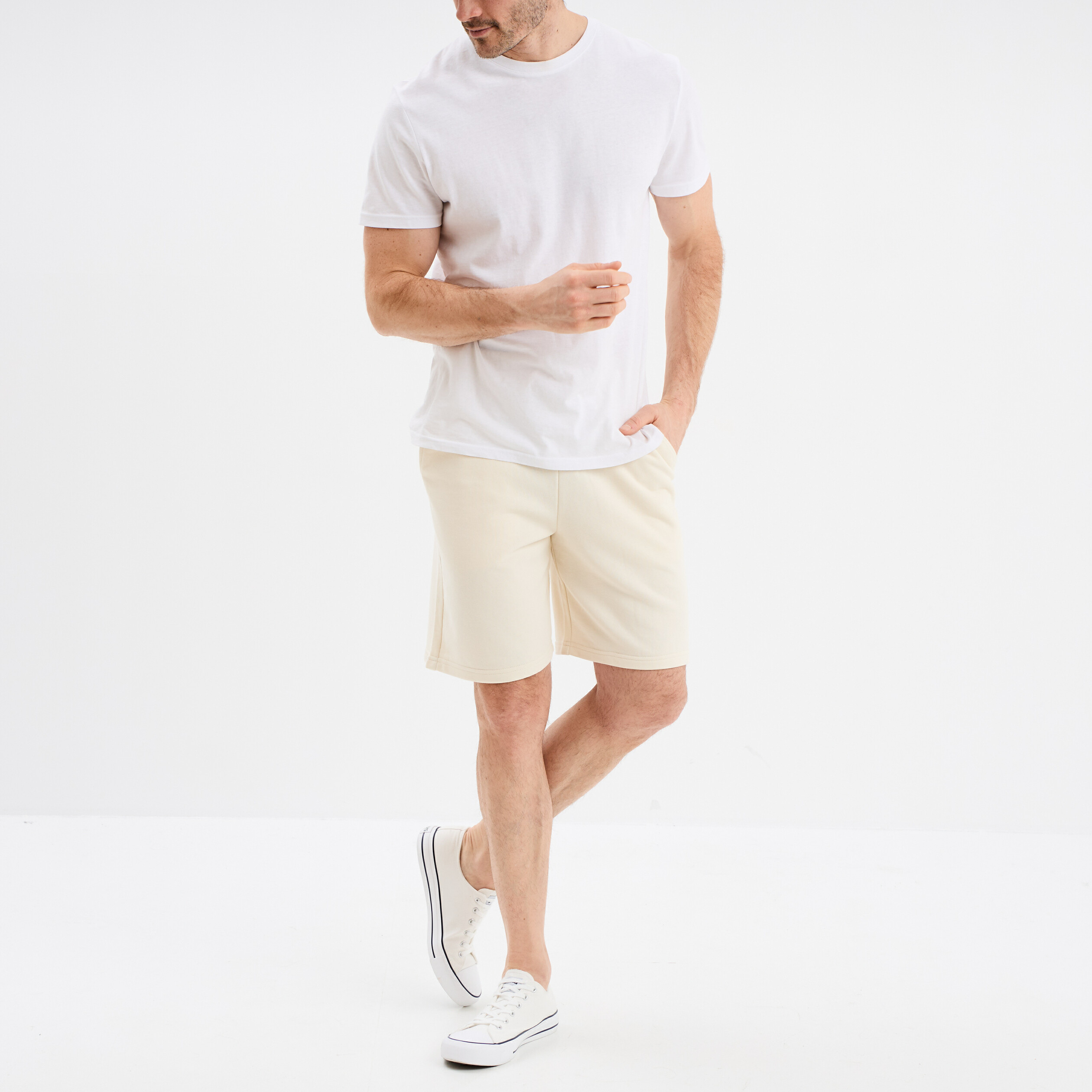 short de jogging en molleton ecru homme Short de jogging en molleton ecru homme