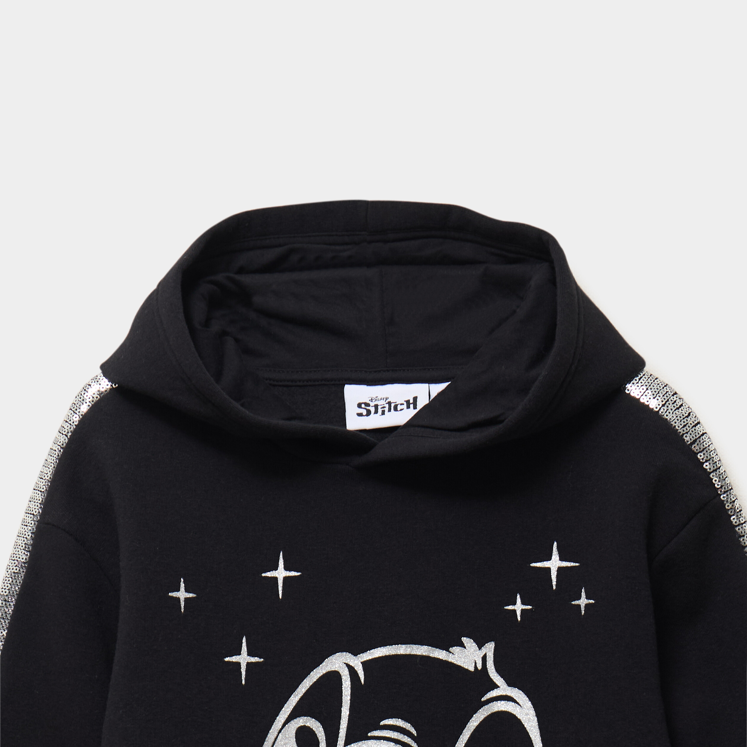Robe sweat relax capuche sequins Stitch noir fille