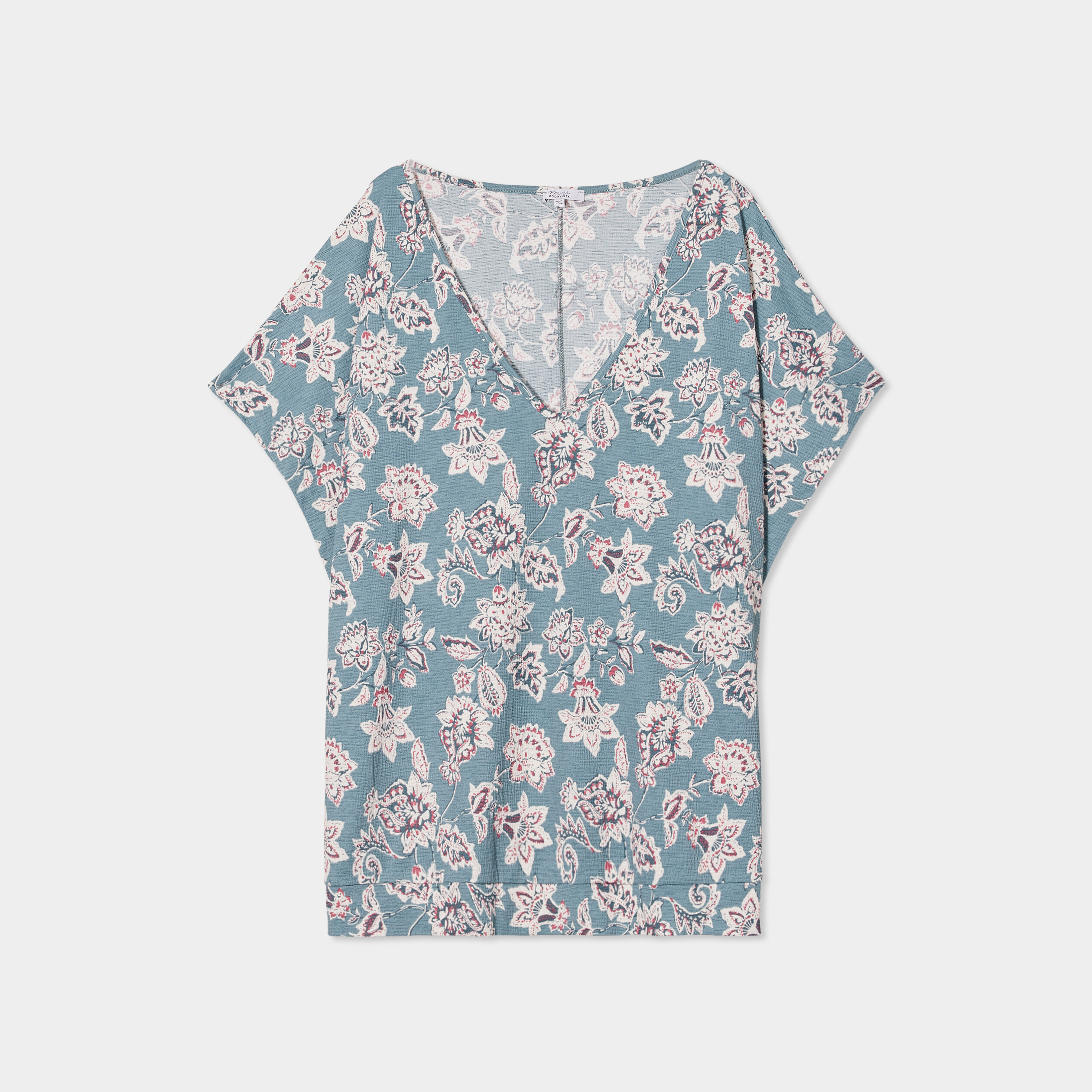 t shirt col en v manches courtes bleu gris femmegt T-shirt col en V manches courtes bleu gris femme grande taille