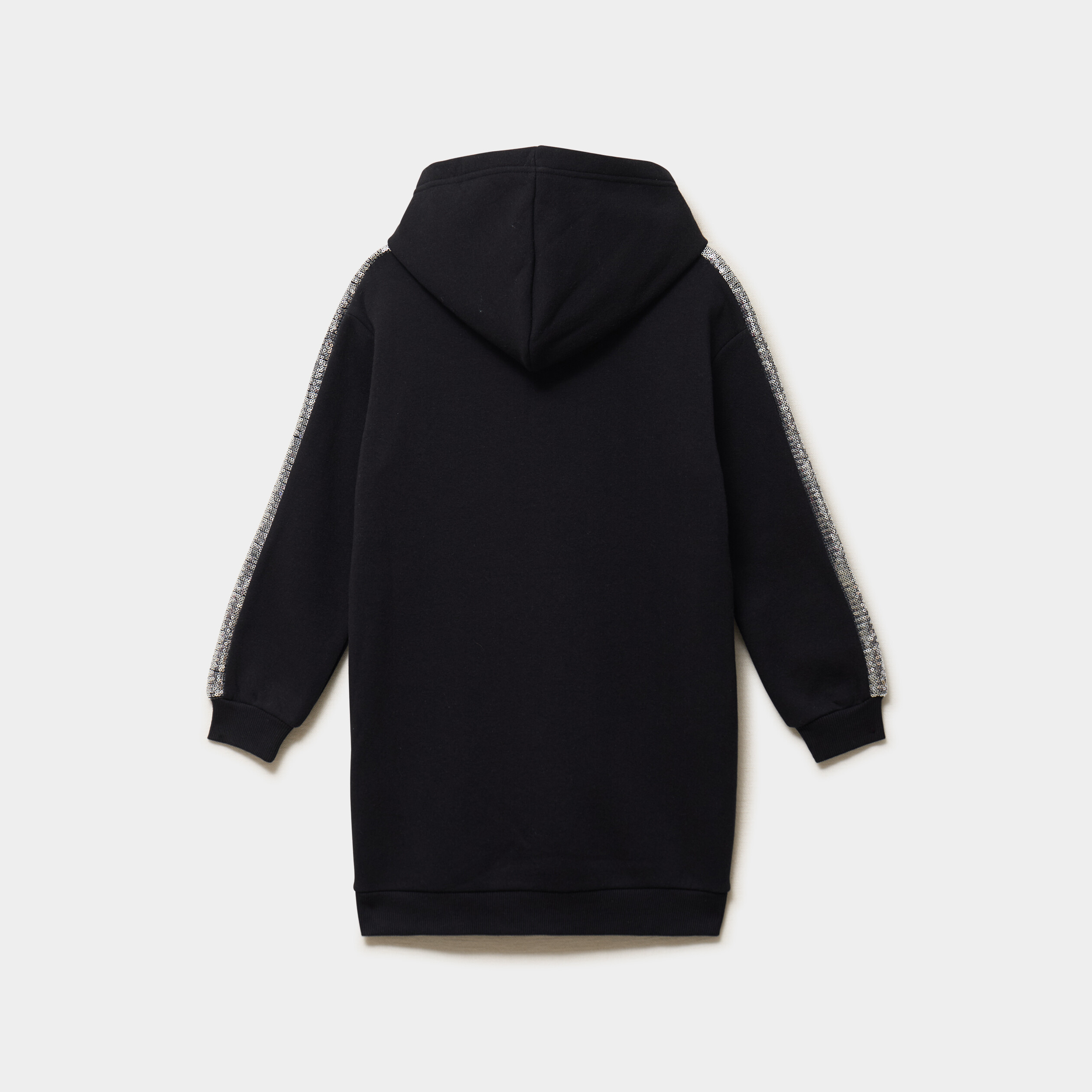 Robe sweat relax capuche sequins Stitch noir fille