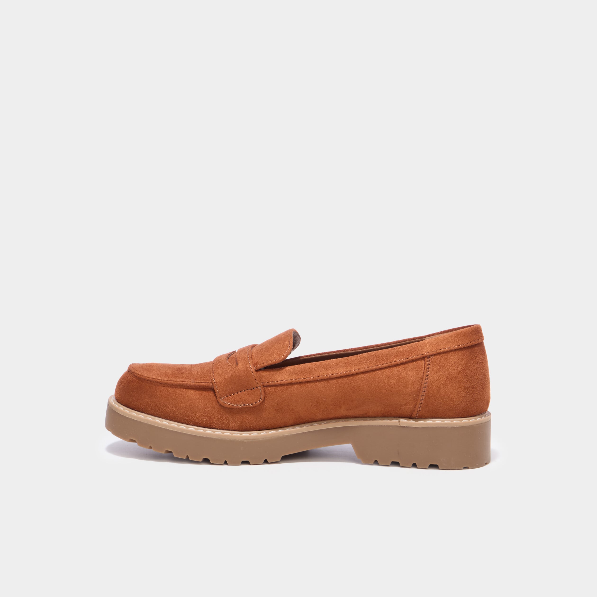 Mocassins su&eacute;dine semelles crant&eacute;es marron femme