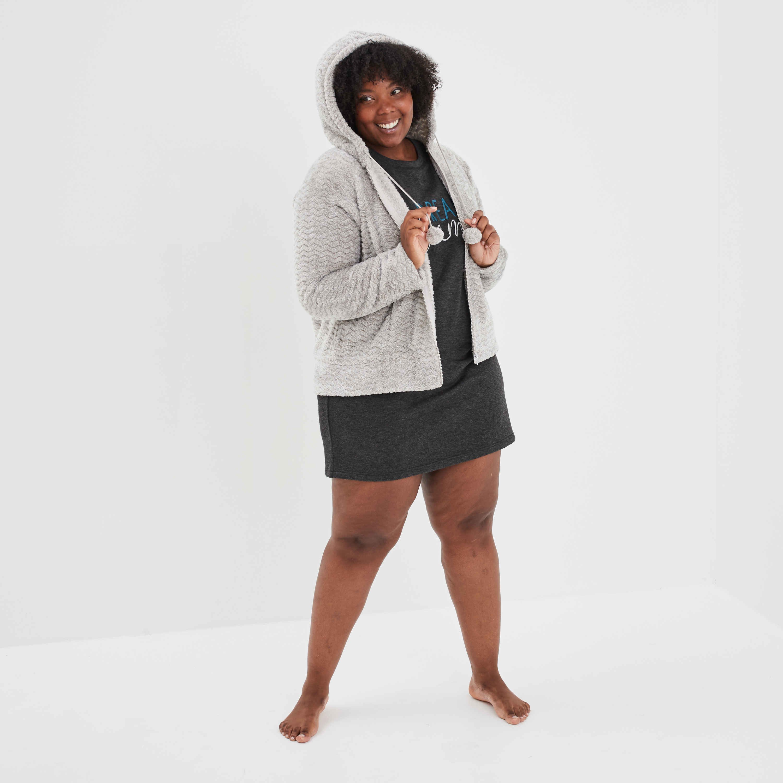 Veste de pyjama &agrave; capuche gris clair femme grande taille