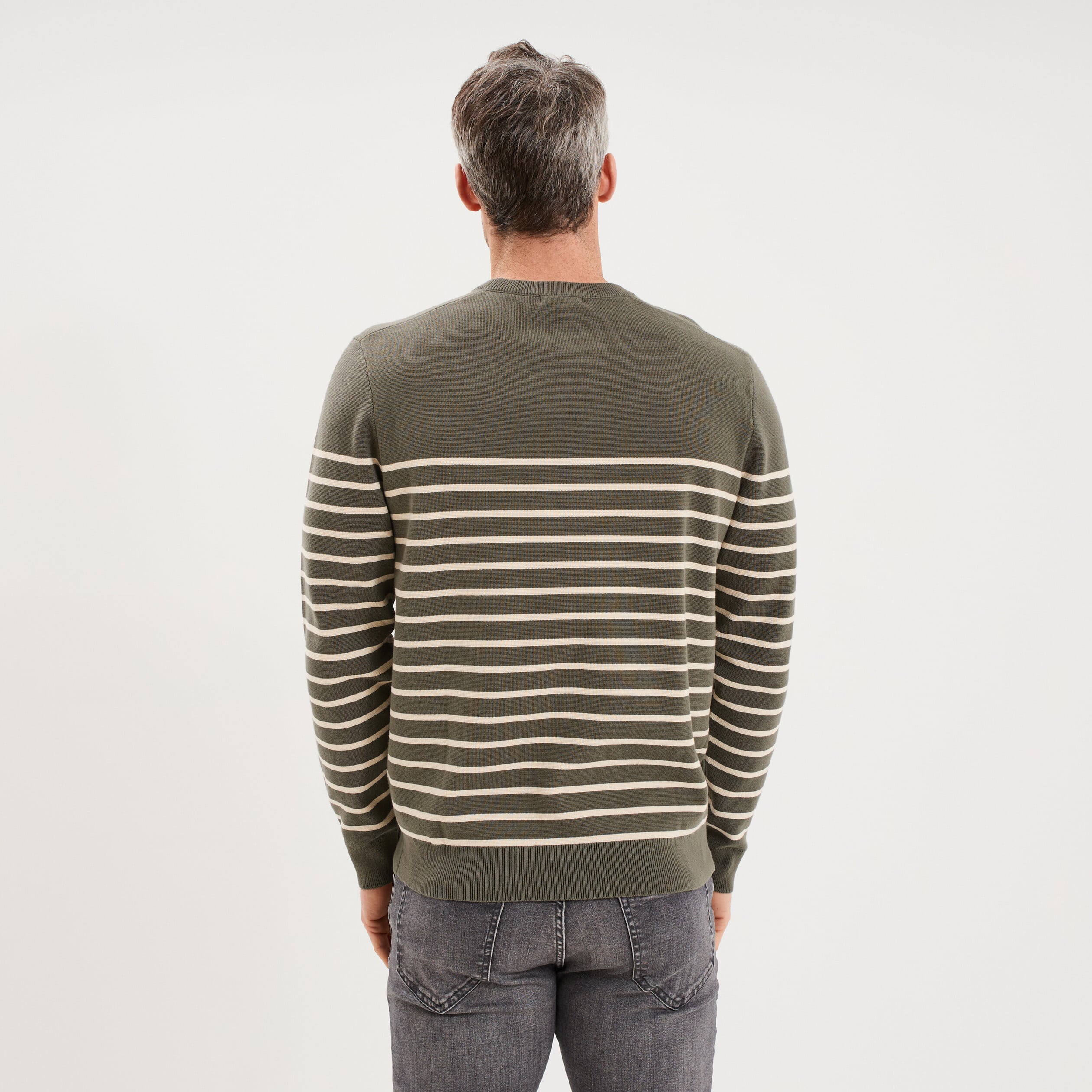 Pull col rond manches longues vert kaki homme