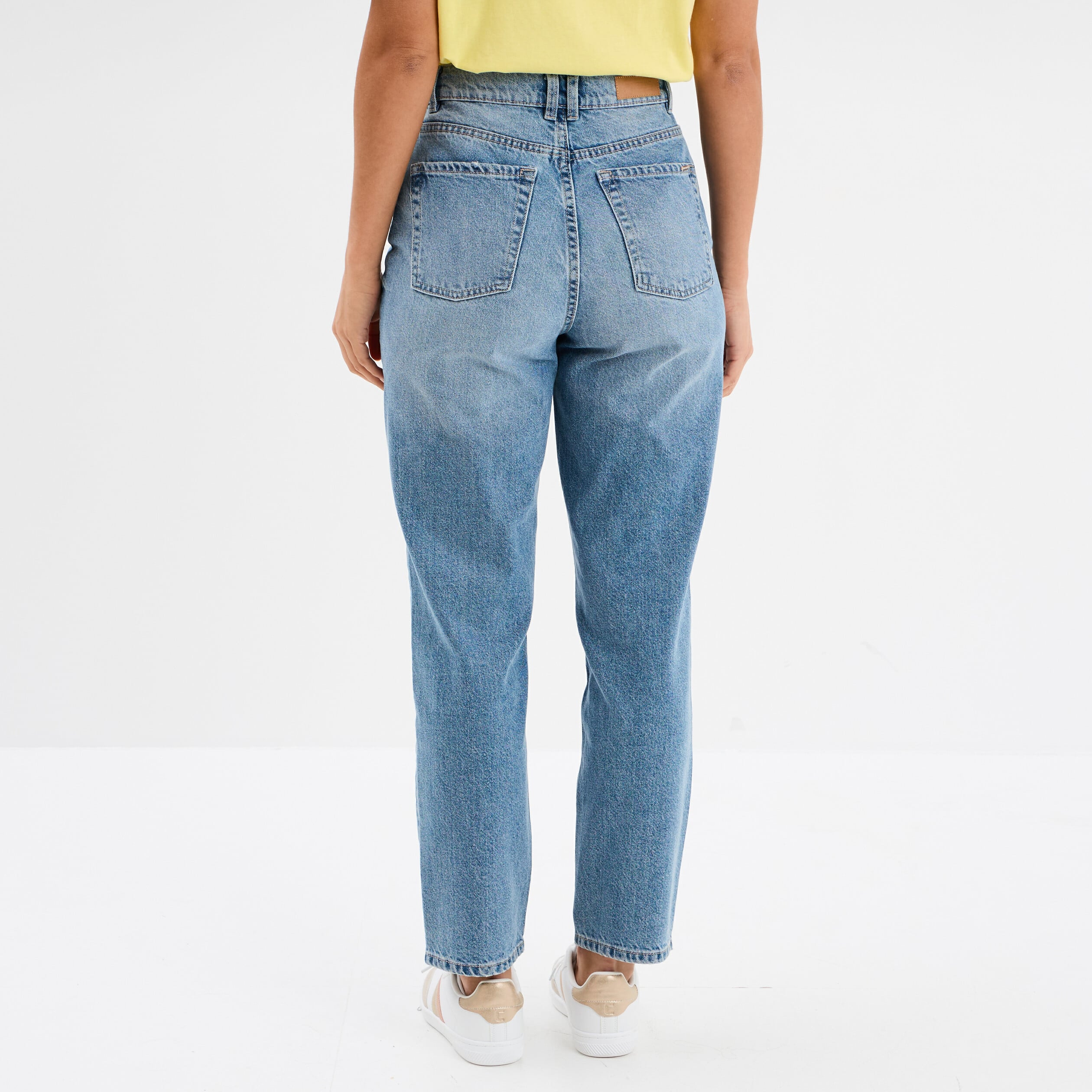 Jeans mom cropped taille haute denim double stone femme