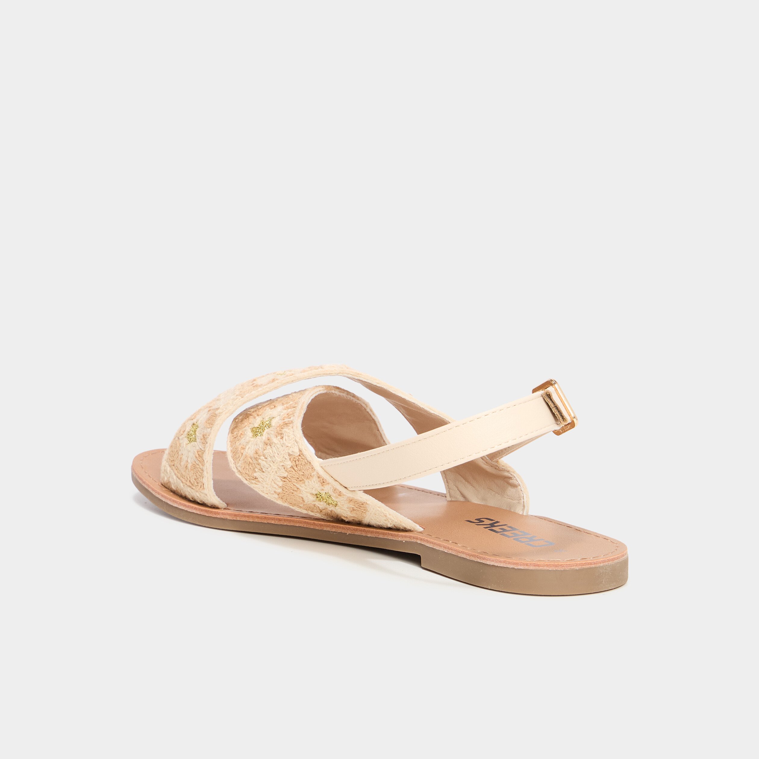Sandales plates brides brodées sable femme