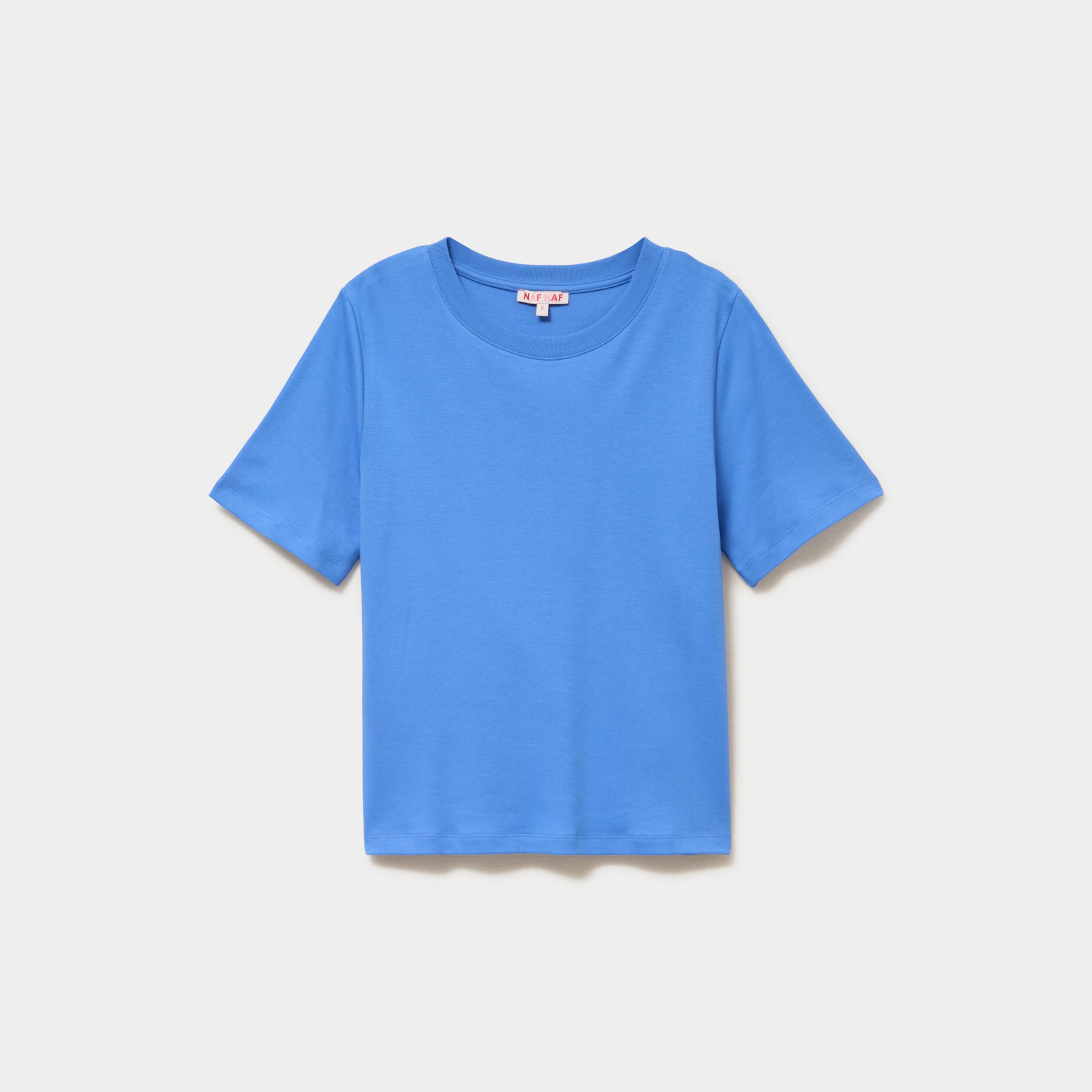 T-shirt col rond manches courtes coton bleu electrique femme