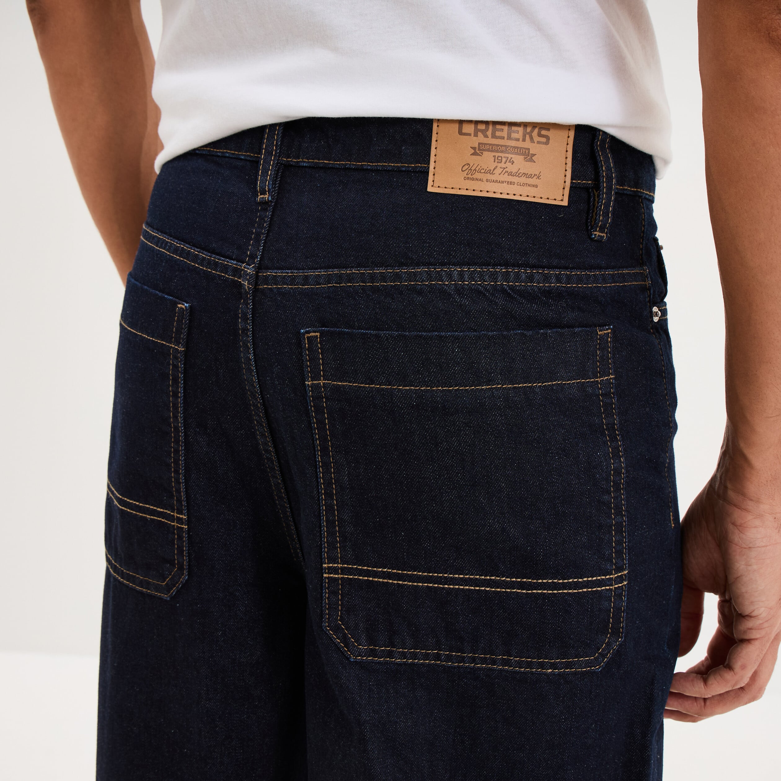 Jeans baggy 5 poches coton denim brut homme