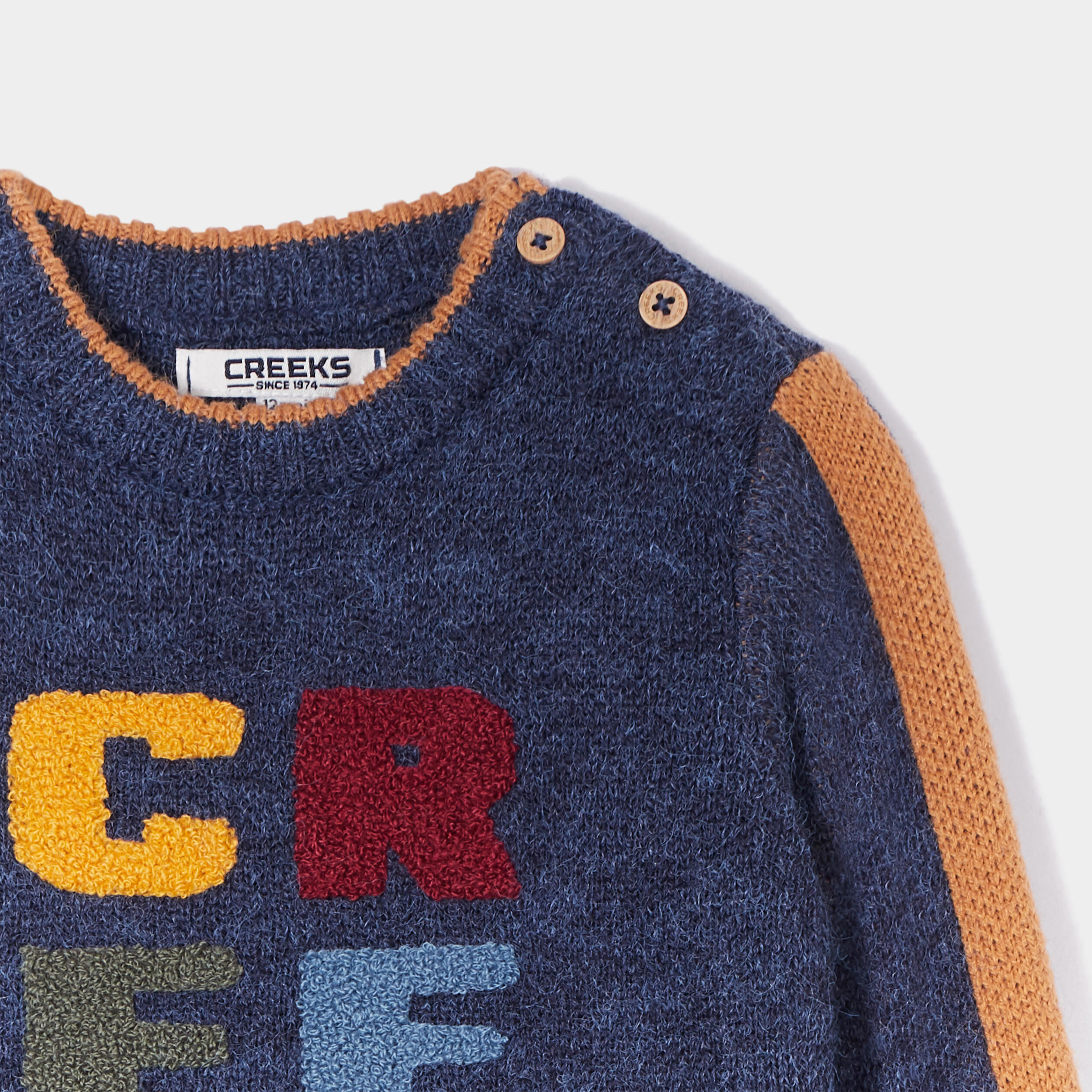 Pull col rond boutonné à l'épaule Creeks bleu marine bébé garçon