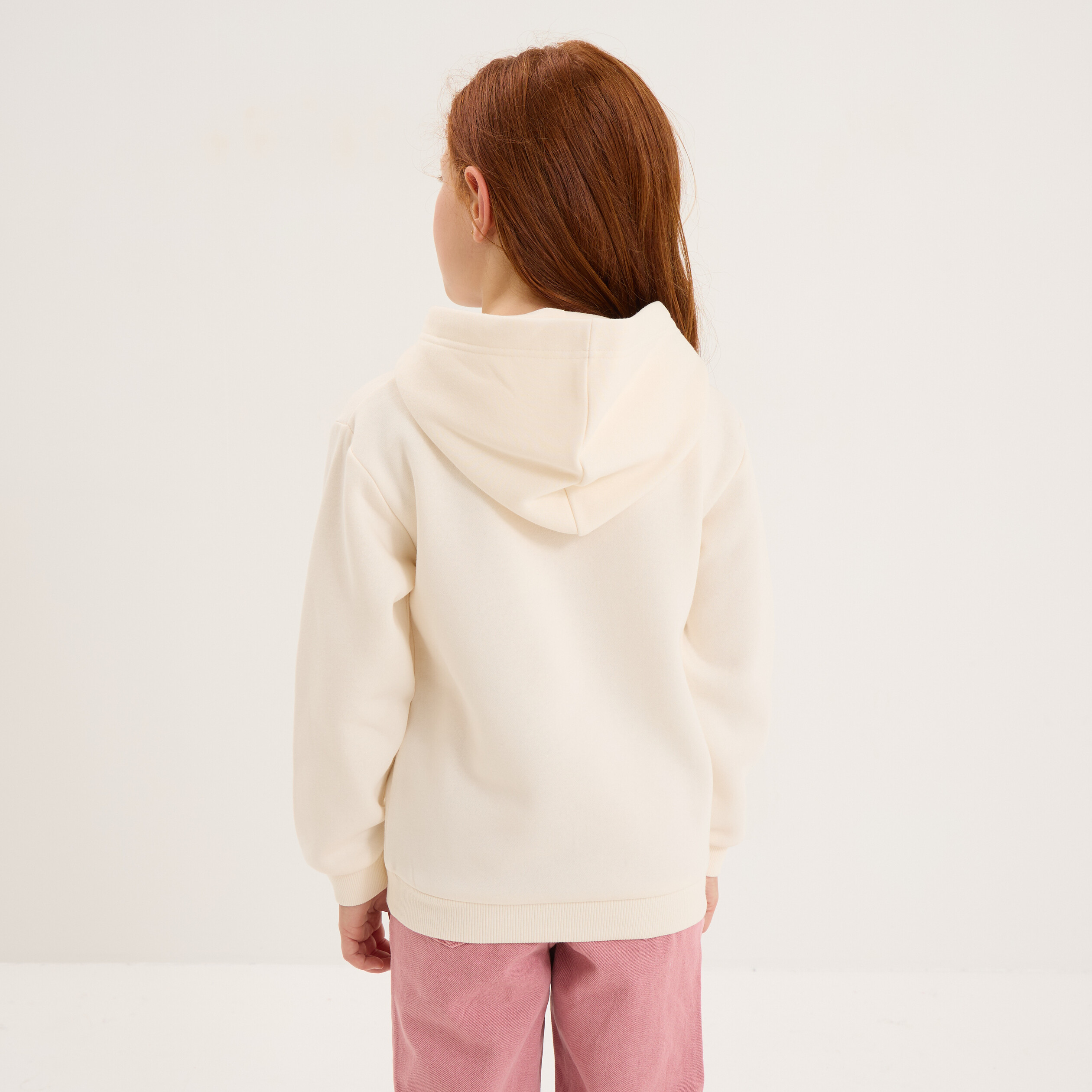 Sweat &agrave; capuche hoodie &agrave; logo creme fille