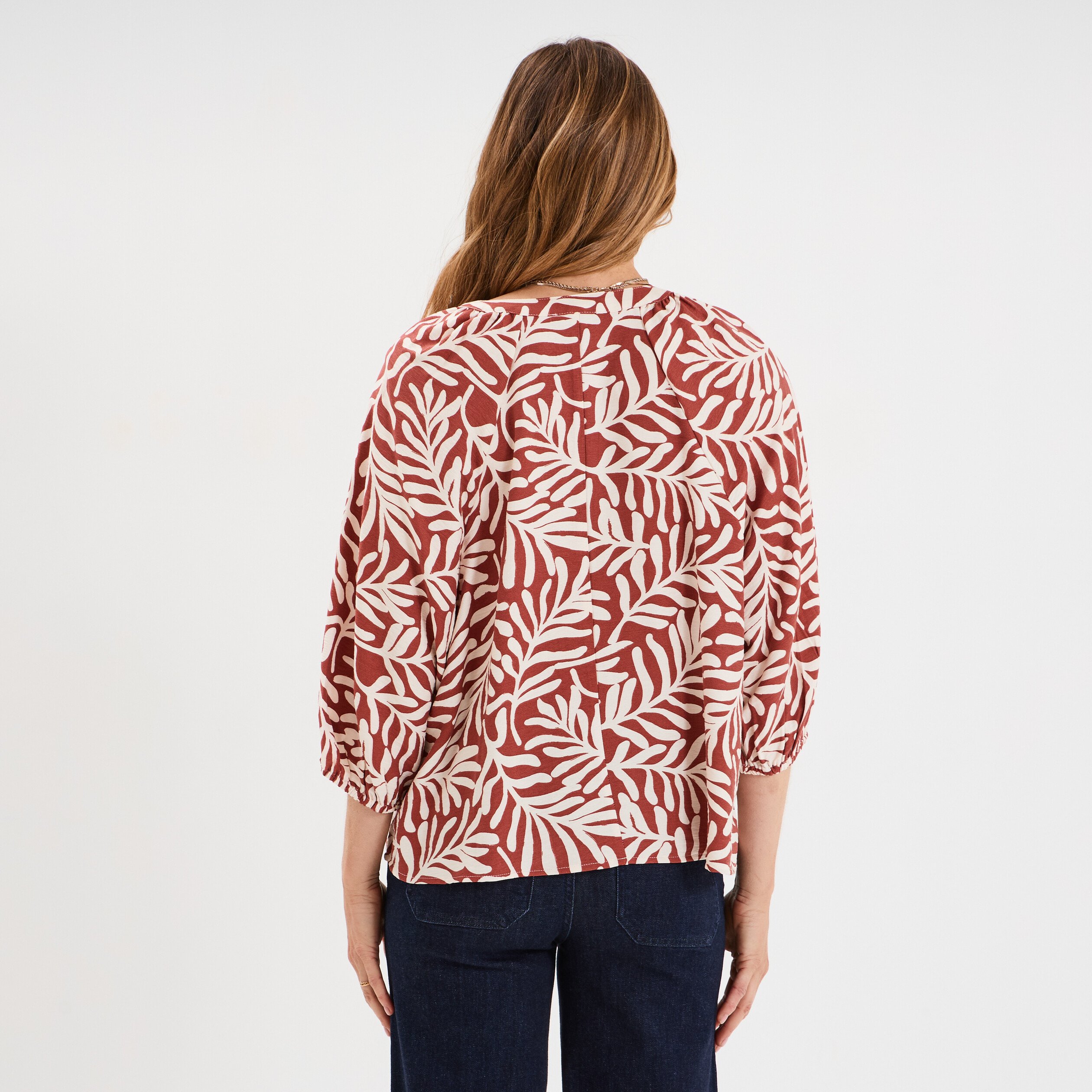 blouse manches 34 ballons col tunisien terracotta femme Blouse manches 3/4 ballons col tunisien terracotta femme