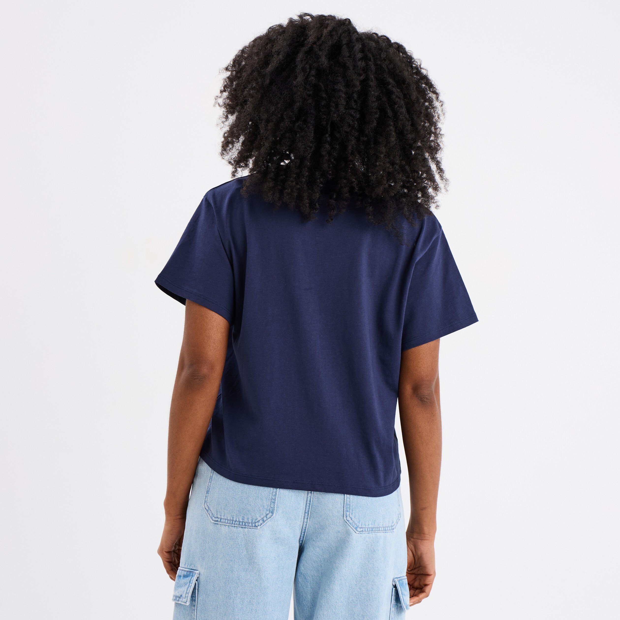 t shirt manches courtes coton stitch bleu marine femme T-shirt manches courtes coton Stitch bleu marine femme