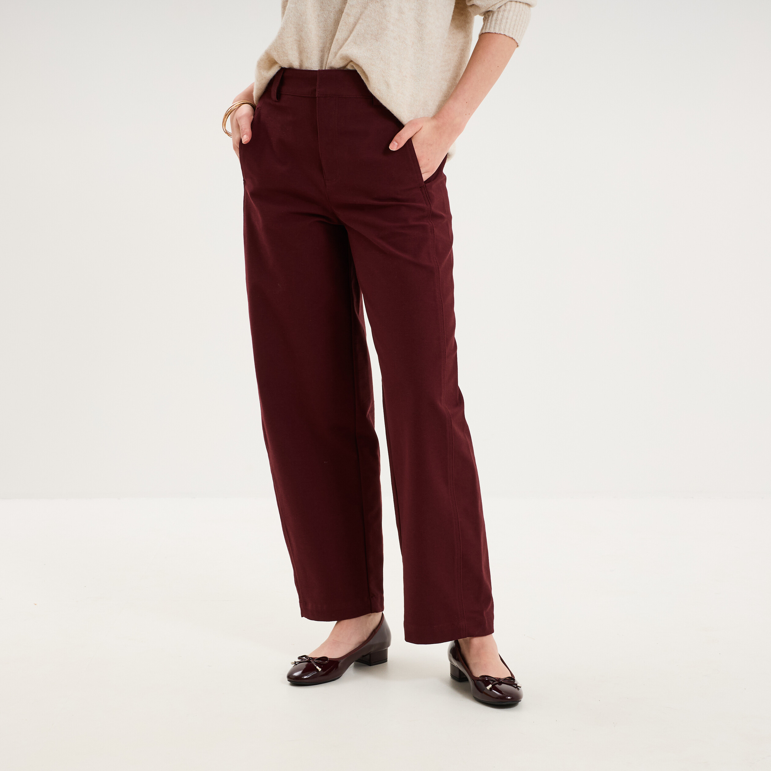 Pantalon ballon taille haute violet fonc&eacute; femme