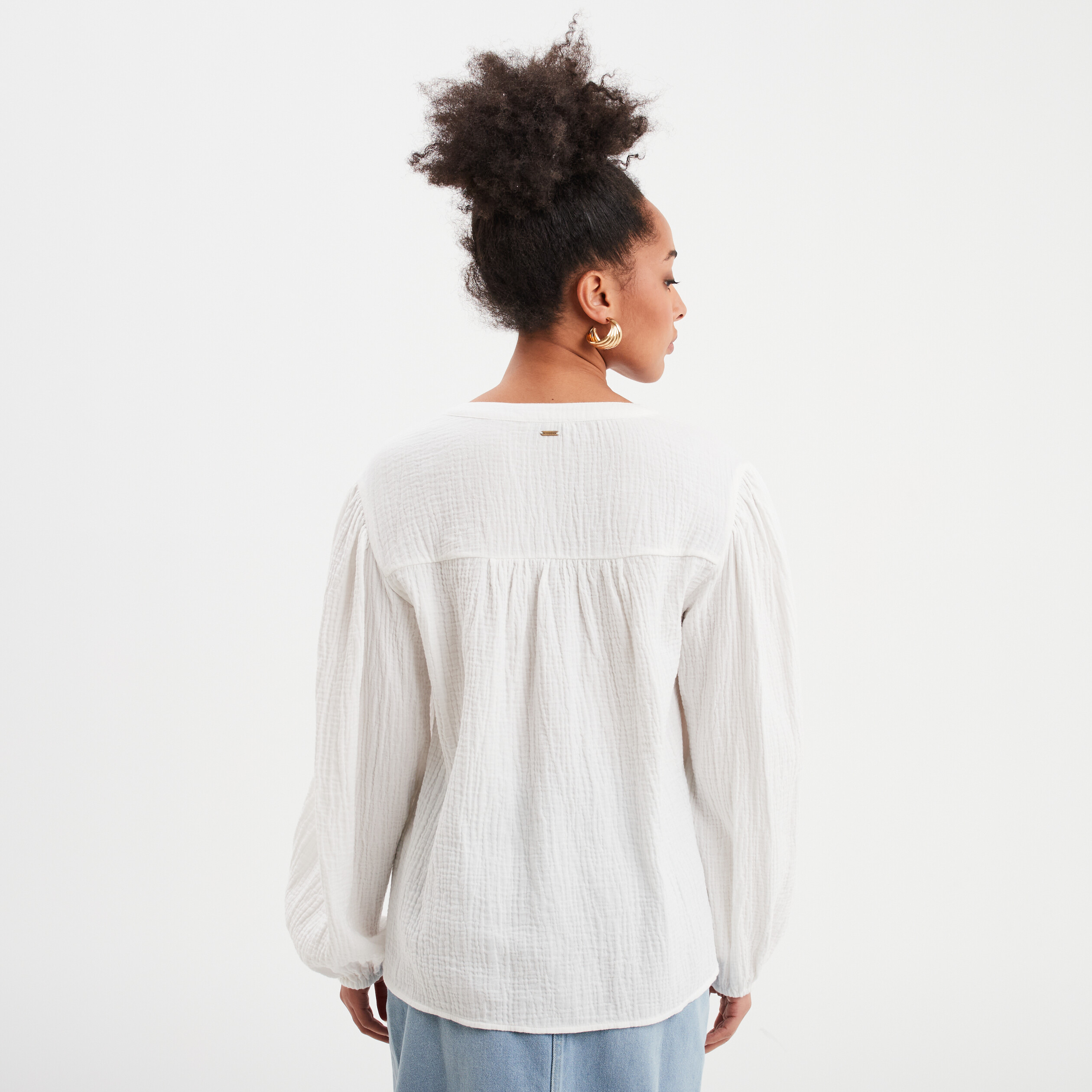 blouse col tunisien gaze de coton creeks blanc femme Blouse col tunisien gaze de coton Creeks blanc femme