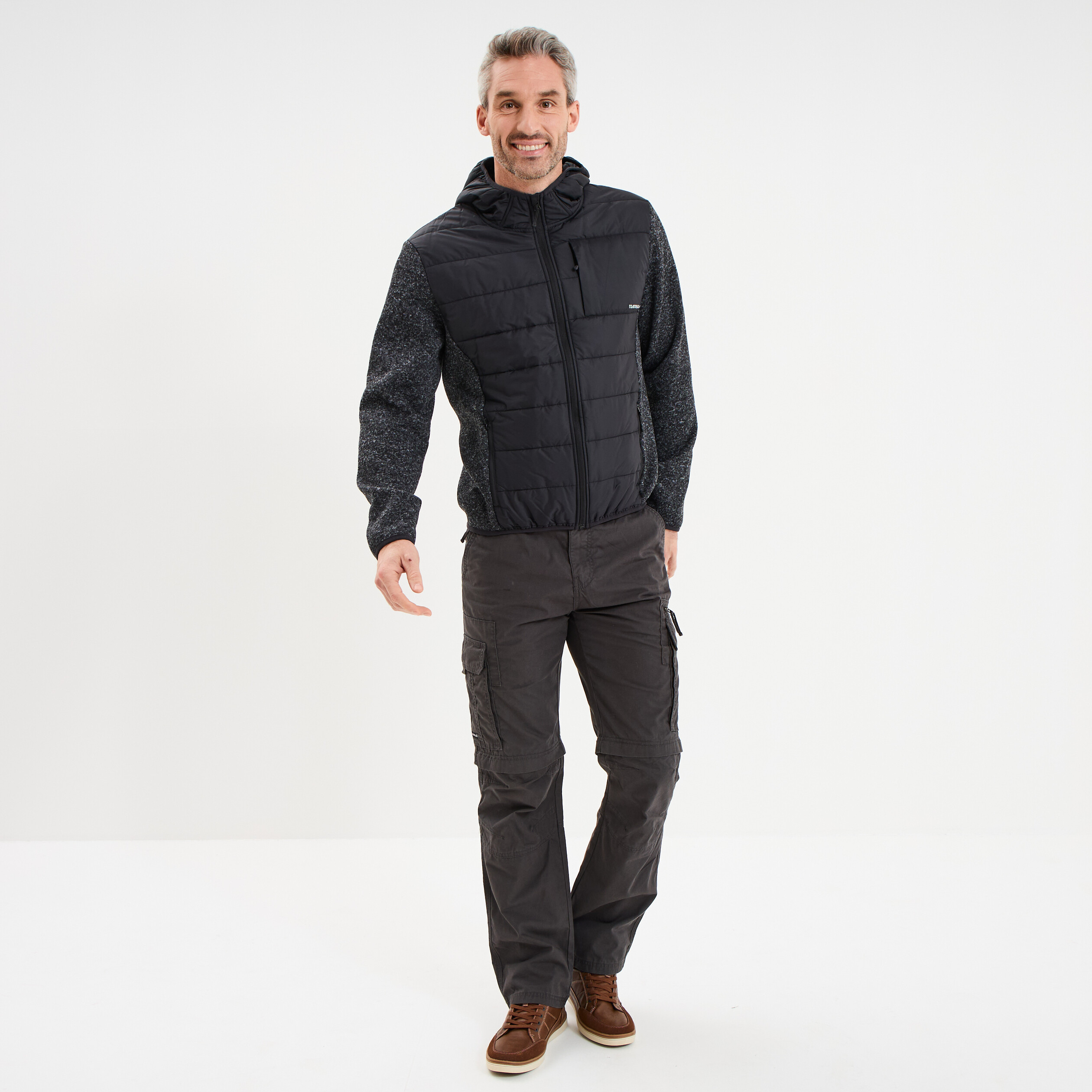 Gilet zipp&eacute; &agrave; capuche gris fonc&eacute; homme